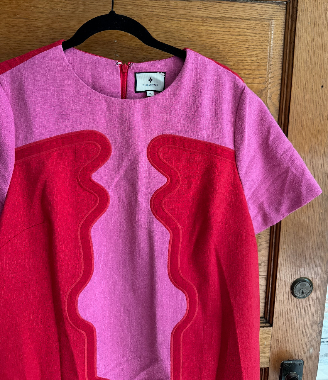 Tuckernuck Womens XL Pink Red Colorblock Midi Dress Shift Dress Lined