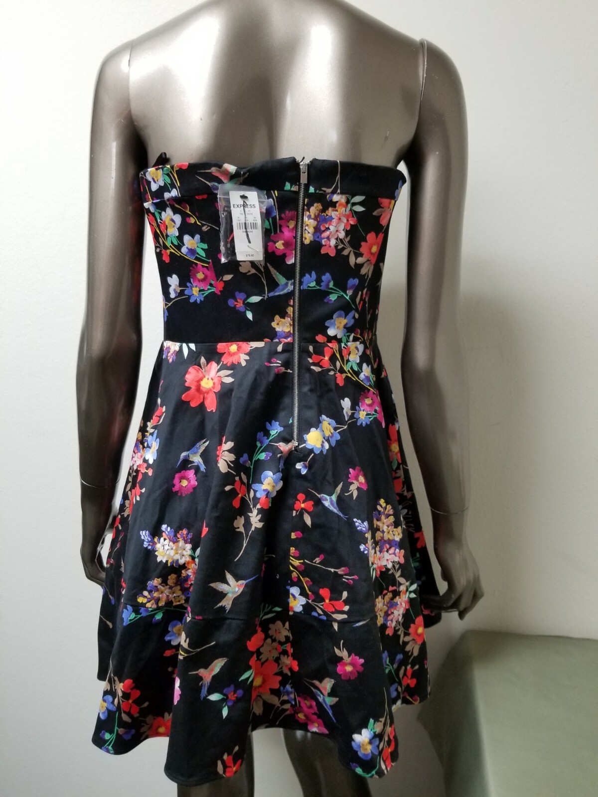 Express Floral sweetheart strapless fit and flare black dress. Retail: $79.90