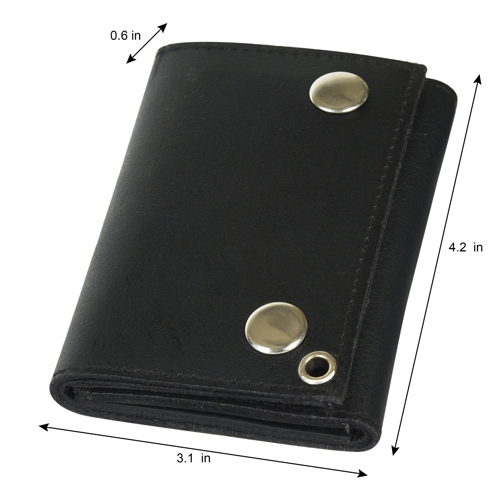 Leatherboss Genuine Leather Men’s Trifold Wallet with Chain Biker Trucker Black