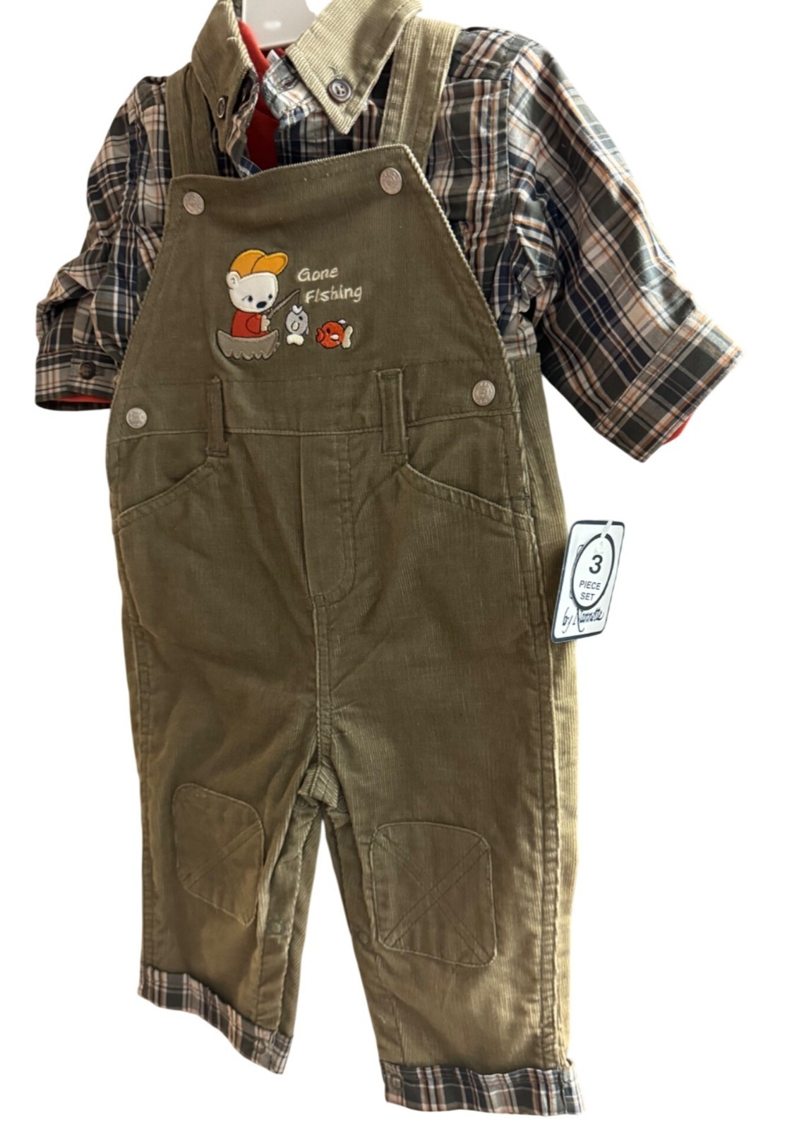 Nanette Baby Boys Z Wear 3-Piece Gone Fishing Corduroy Overalls Set