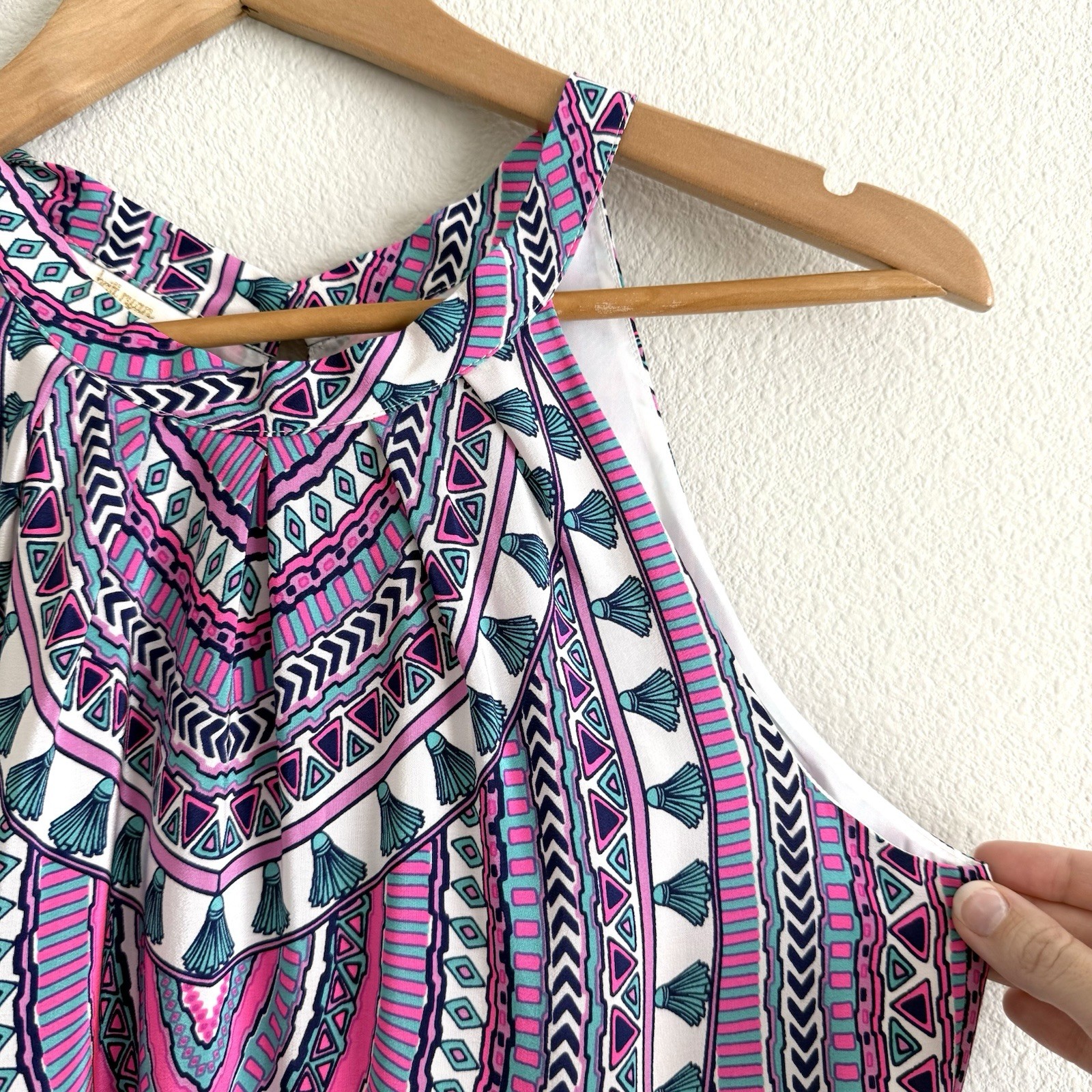 Britt Ryan Pink Geometric Tassel Mini Dress Womens Small Preppy Resortwear Beach