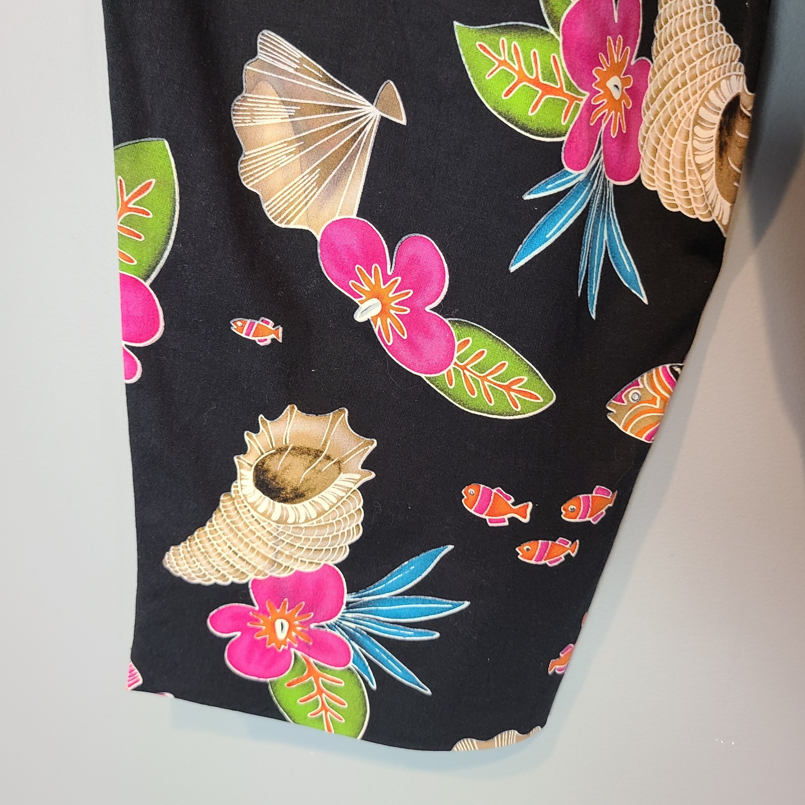 Vtg 90s Crop Capri Pants Seashell Fish Conch Cotton Spandex Sz M Resort Coastal