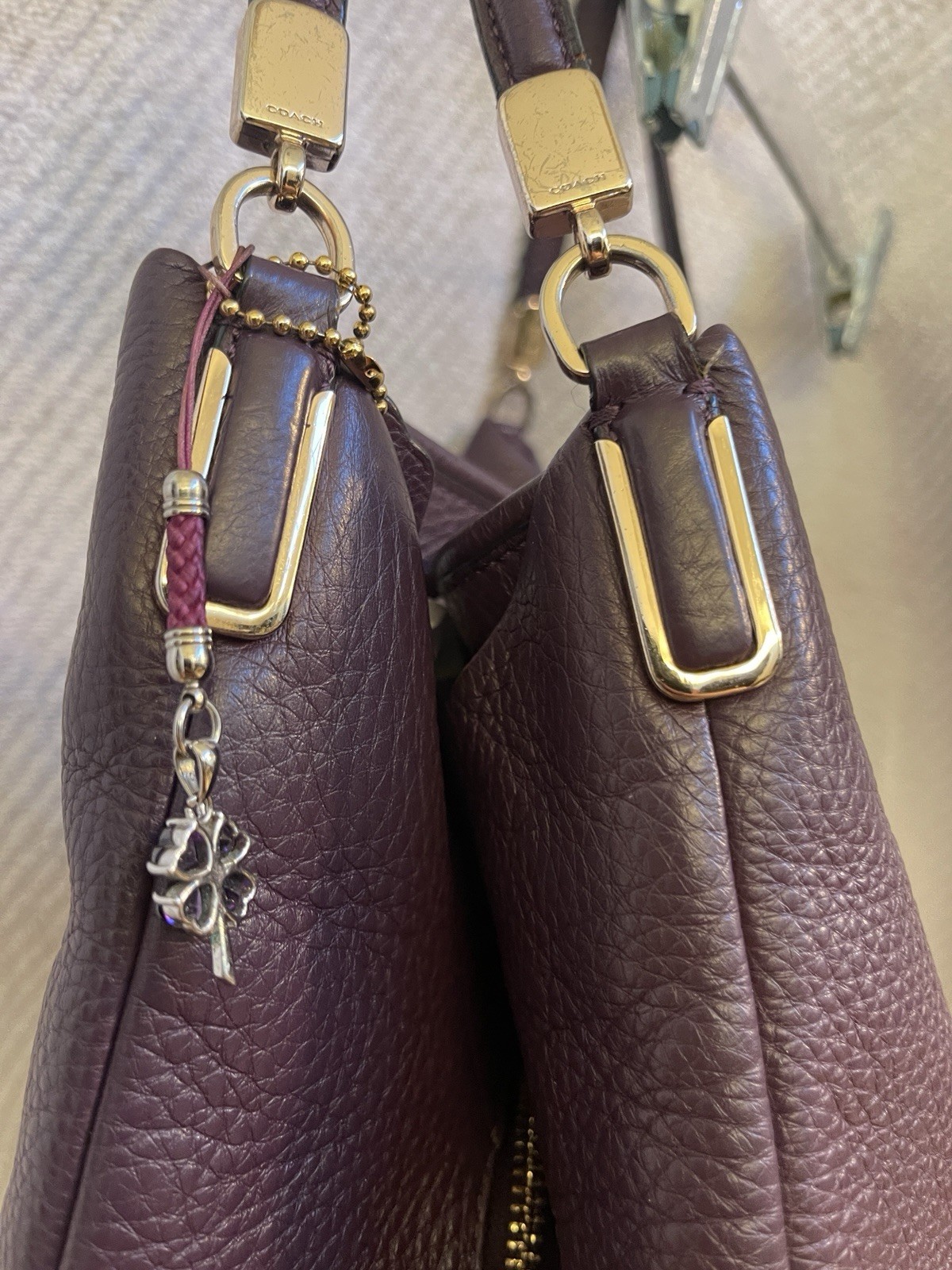 Coach Madison Phoebe Plum Purple Leather 3 Compartment Shoulder Tote W/ Hang Tag