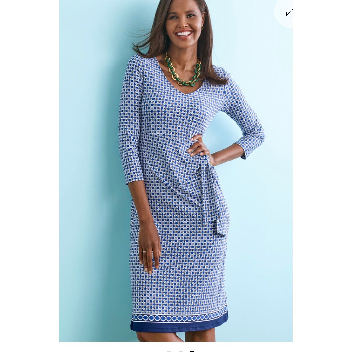 Talbots Faux Wrap Jersey Dress Womens 3X Blue White Excellent Geometric