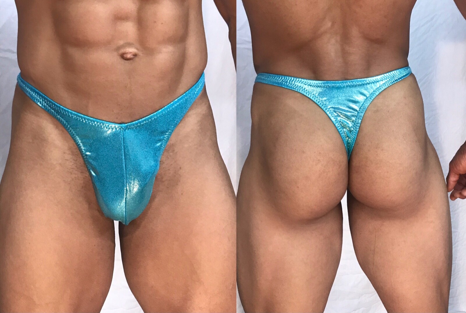 mens metallic pacific blue thong with seam/pouch front custom made FreeShip