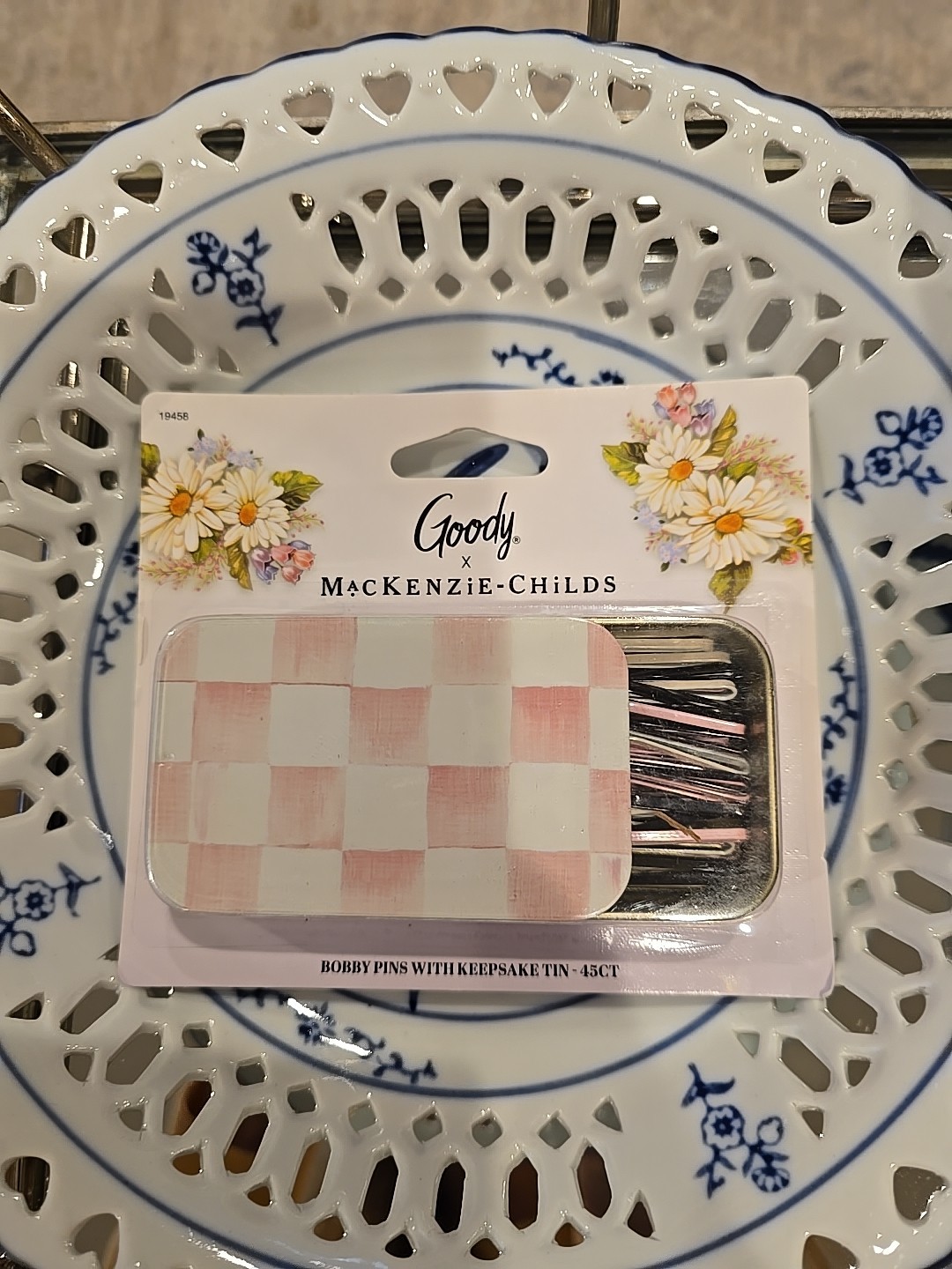 MacKenzie Childs x Goody 🎀 Pink Rosy Check Keepsake Matchbox Tin Bobby Pins