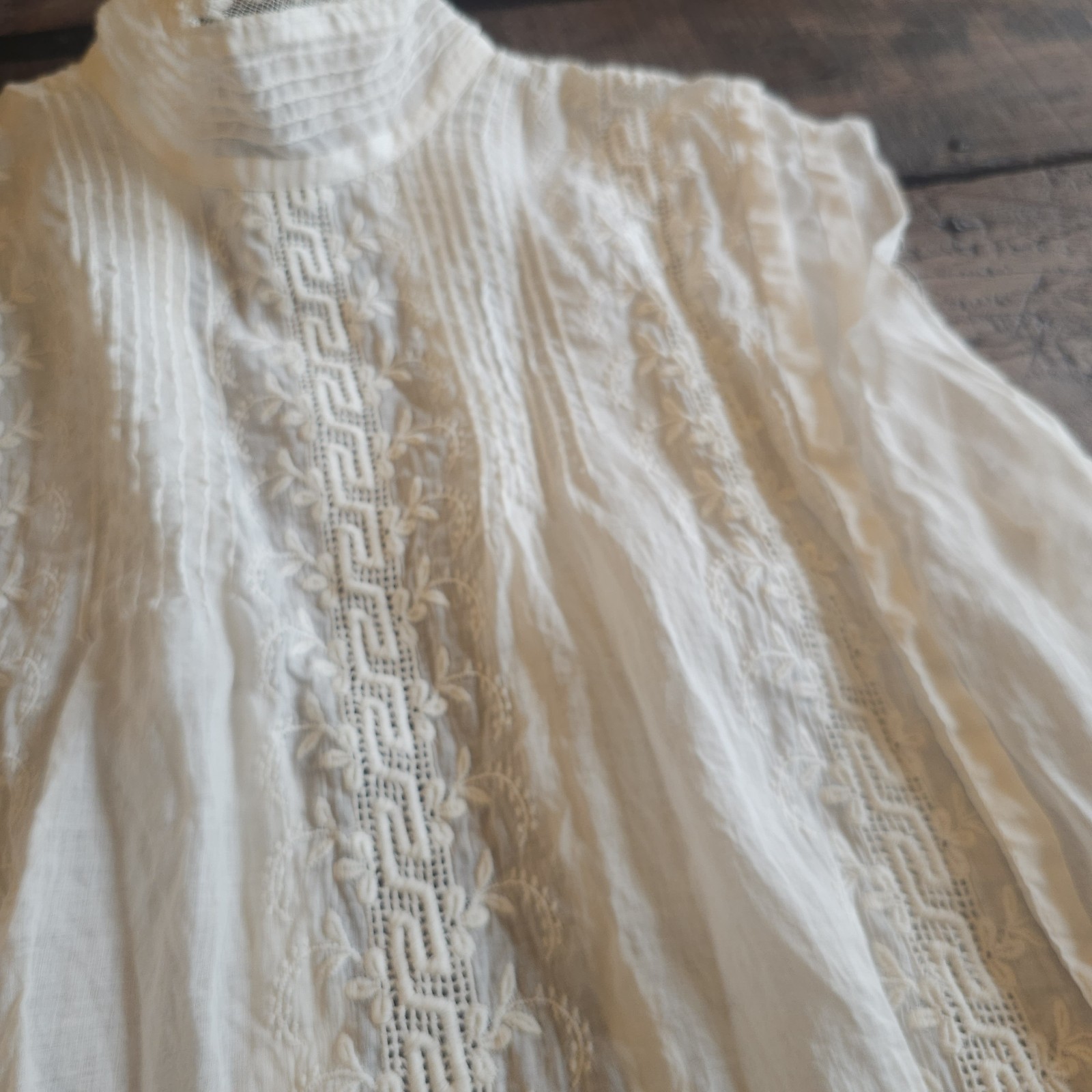 Antique Embroidered White Sleeveless Blouse Mock Neck As Is Top Shirt Edwardian