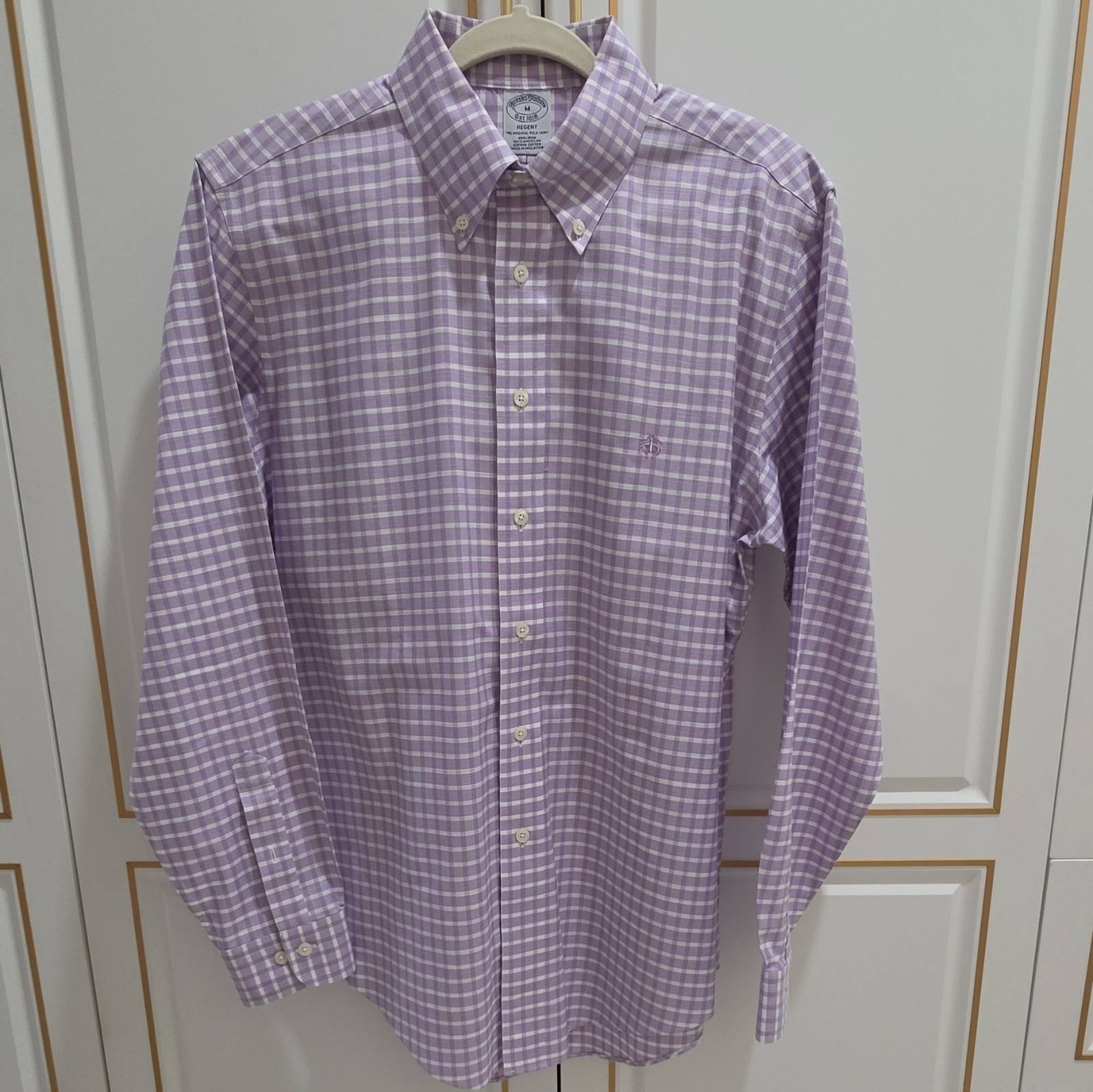 Brooks Brothers Regent Non-Iron Supima Cotton Purple/White Check Dress Shirt M