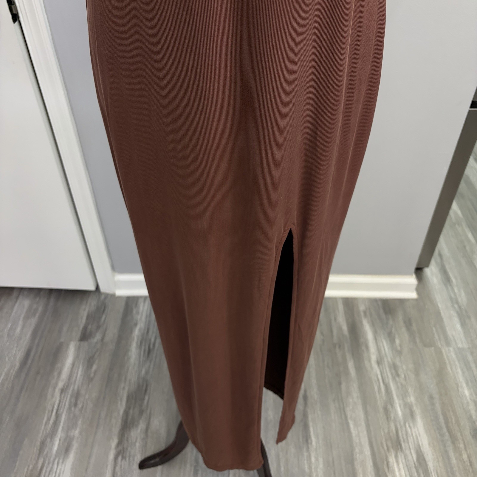 Wild Fable Brown Maxi Dress Womens Small S High Slit Y2K Style Ribbed Knit