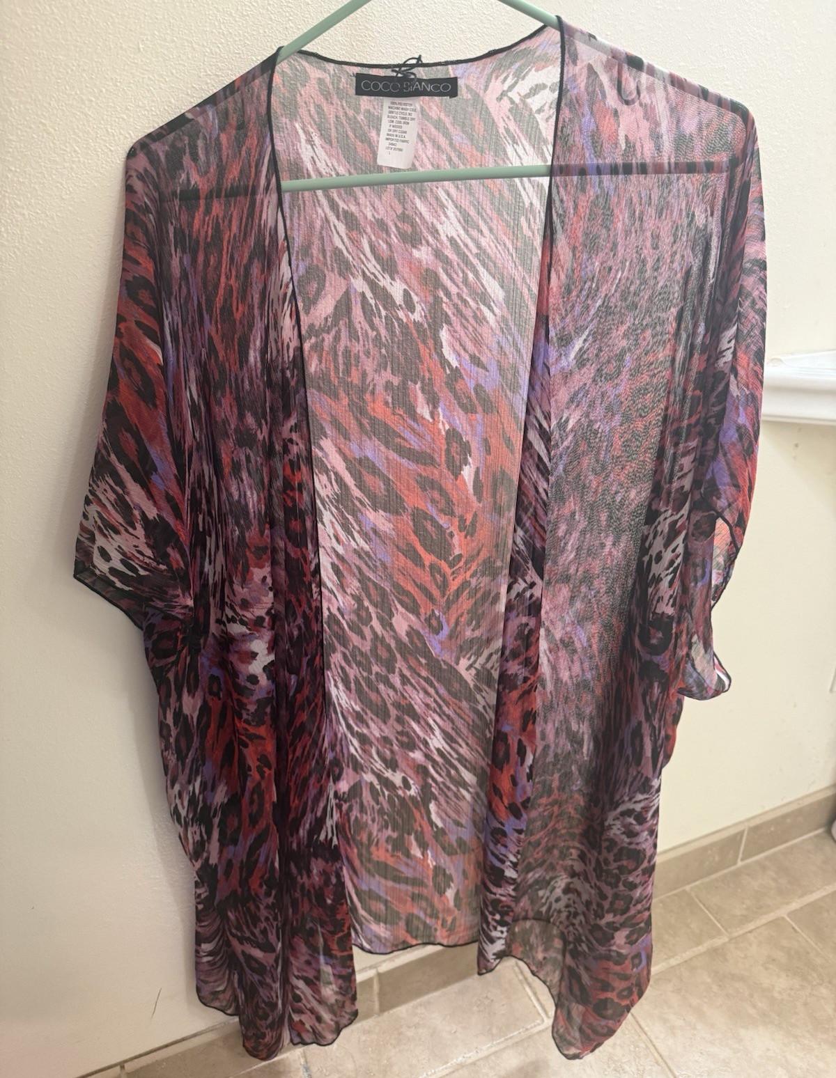 COCO BIANCO Womens Size L Sheer Chiffon Leopard Print Cardigan Knee Length