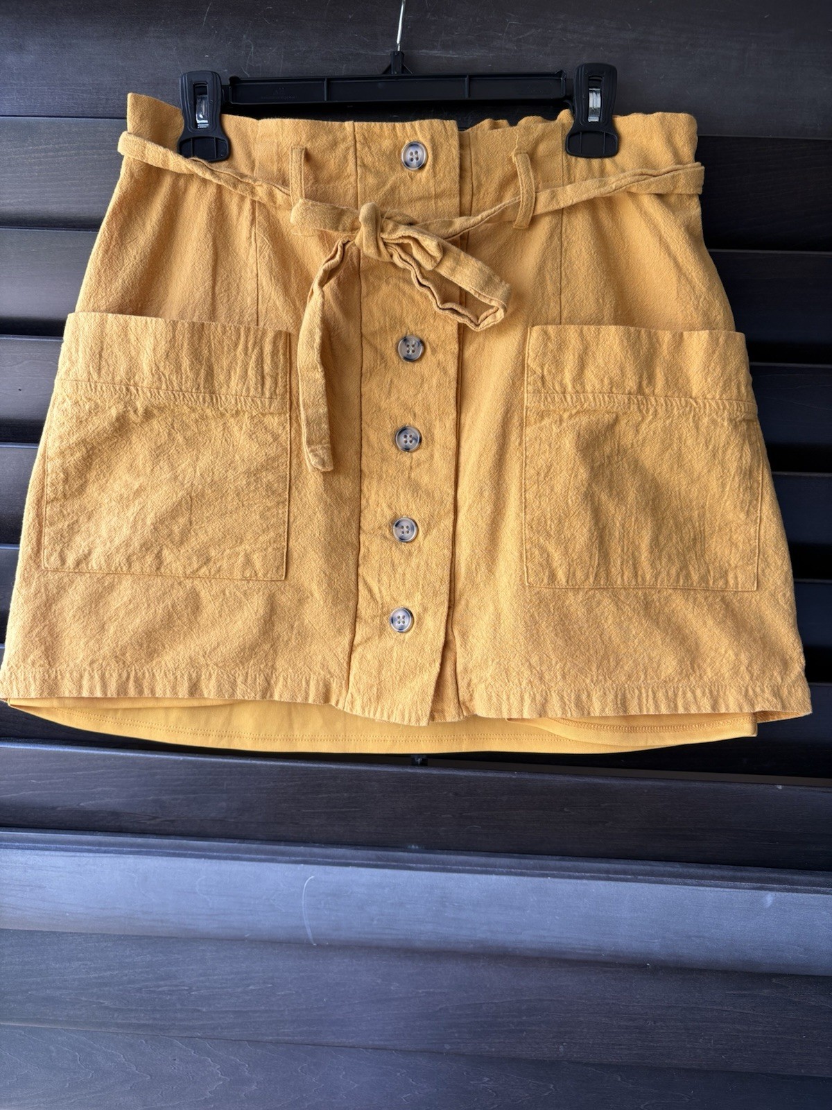 Hesperus Large Cotton Yellow Skirt Elastic Waist Large Pockets Button Front