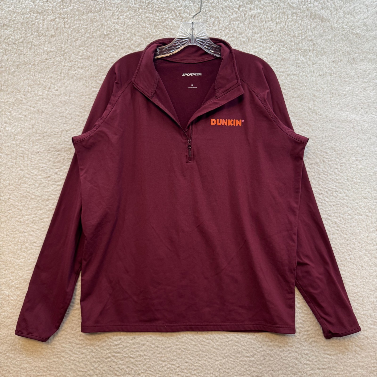 Dunkin Donuts 1/4 Zip Sweatshirt Sweater Medium Mens Red Employee Uniform