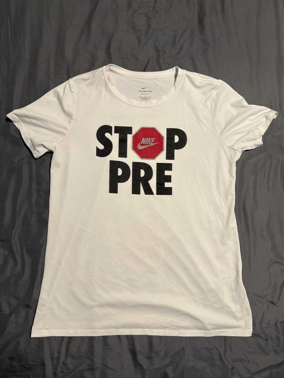 Nike STOP PRE Prefontaine Oregon Track Men’s Size Large White Dri-Fit Shirt Tee