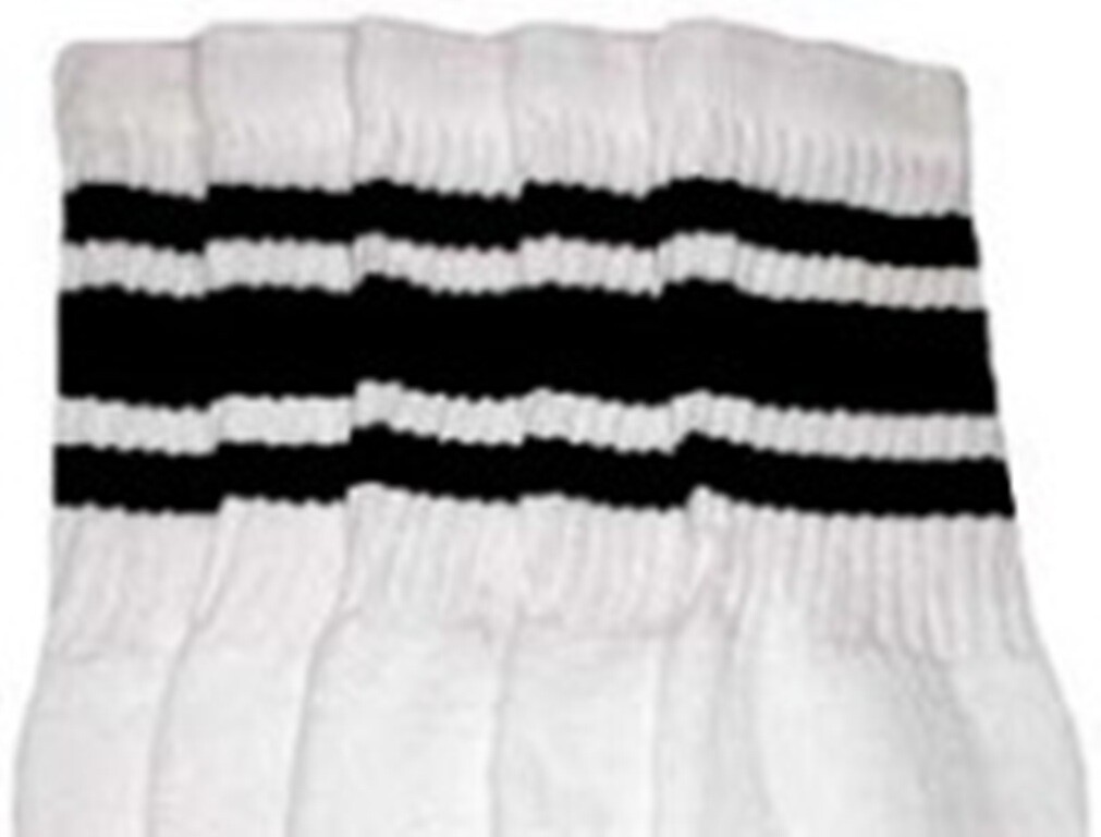 19” MID CALF WHITE tube socks with BLACK stripes style 3 (19-35)