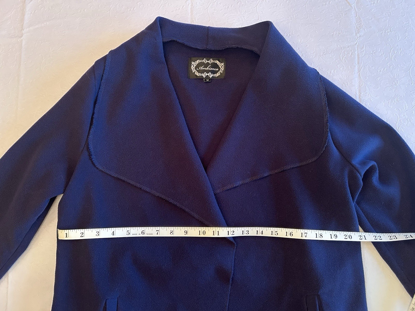 Navy Blue Felt Wrap Jacket With Sash – Ambiance
