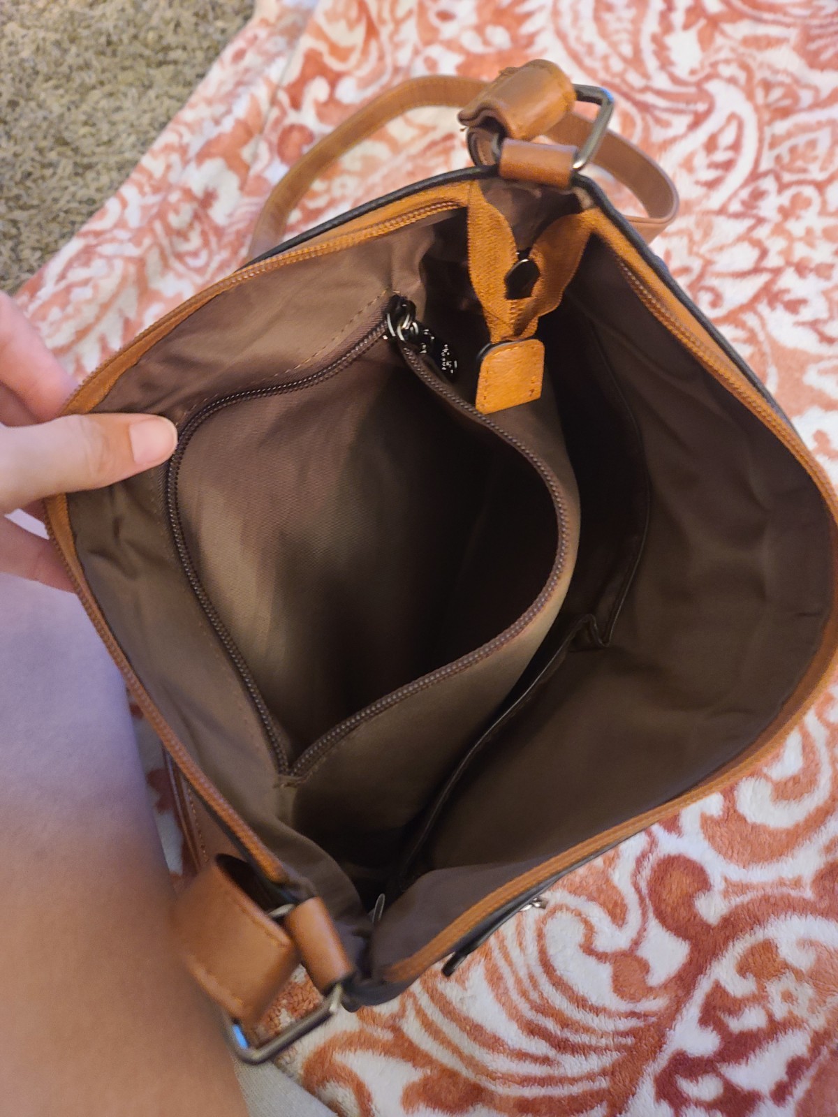 FADRON Black/Brown Medium Shoulder Bag Zip & Magnetic Tassel Inner/Outer Pockets