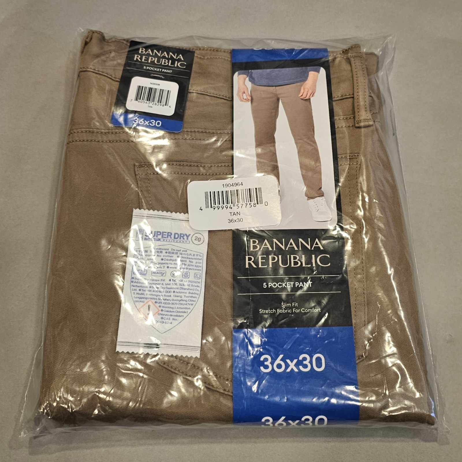 Banana Republic 5 Pocket Pants Slim Stretch Chinos Mens 36×30 Tan new