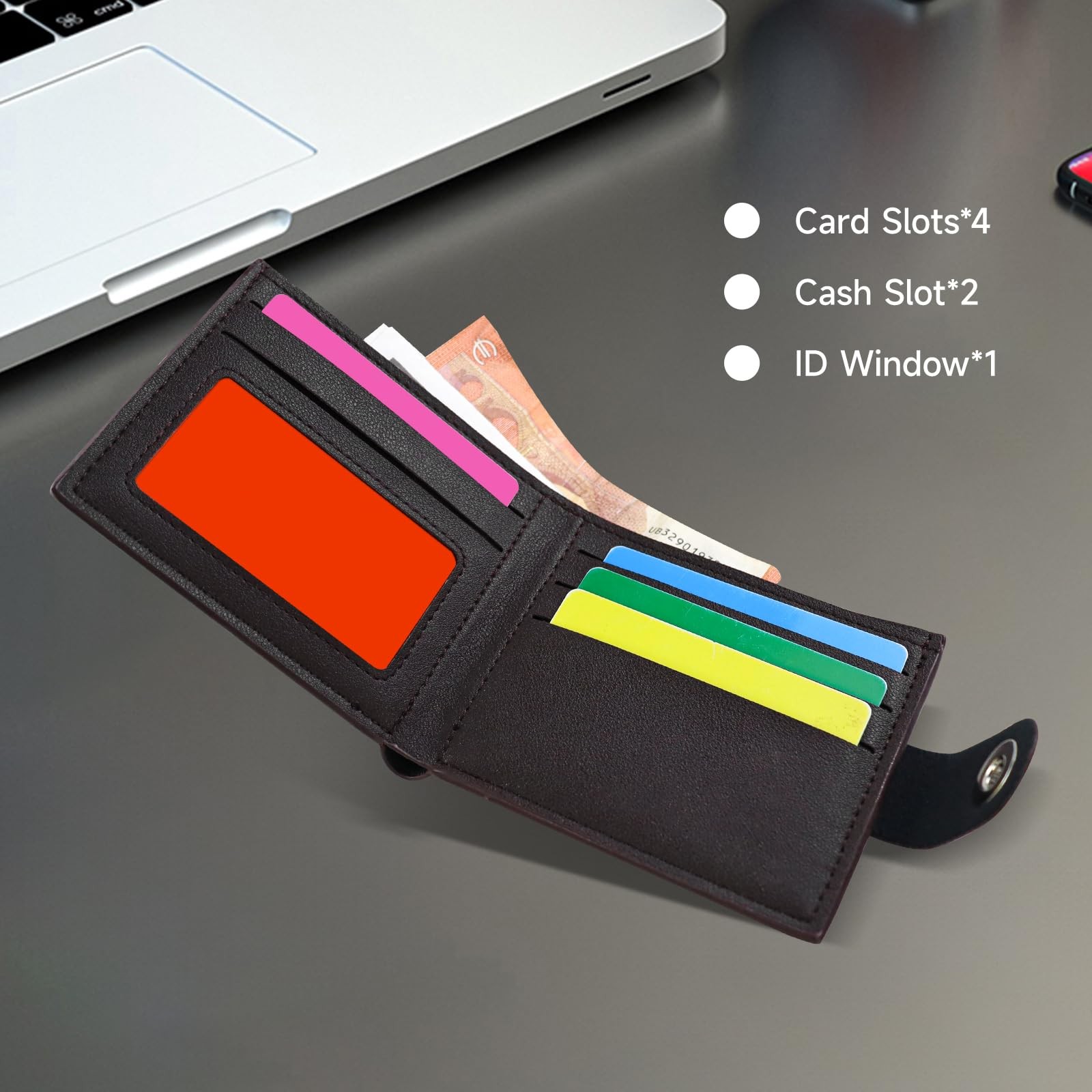 AfitLulu Slim Wallet for Men, PU Leather Bifold 4.7*3.9*0.6 inches, Coffee