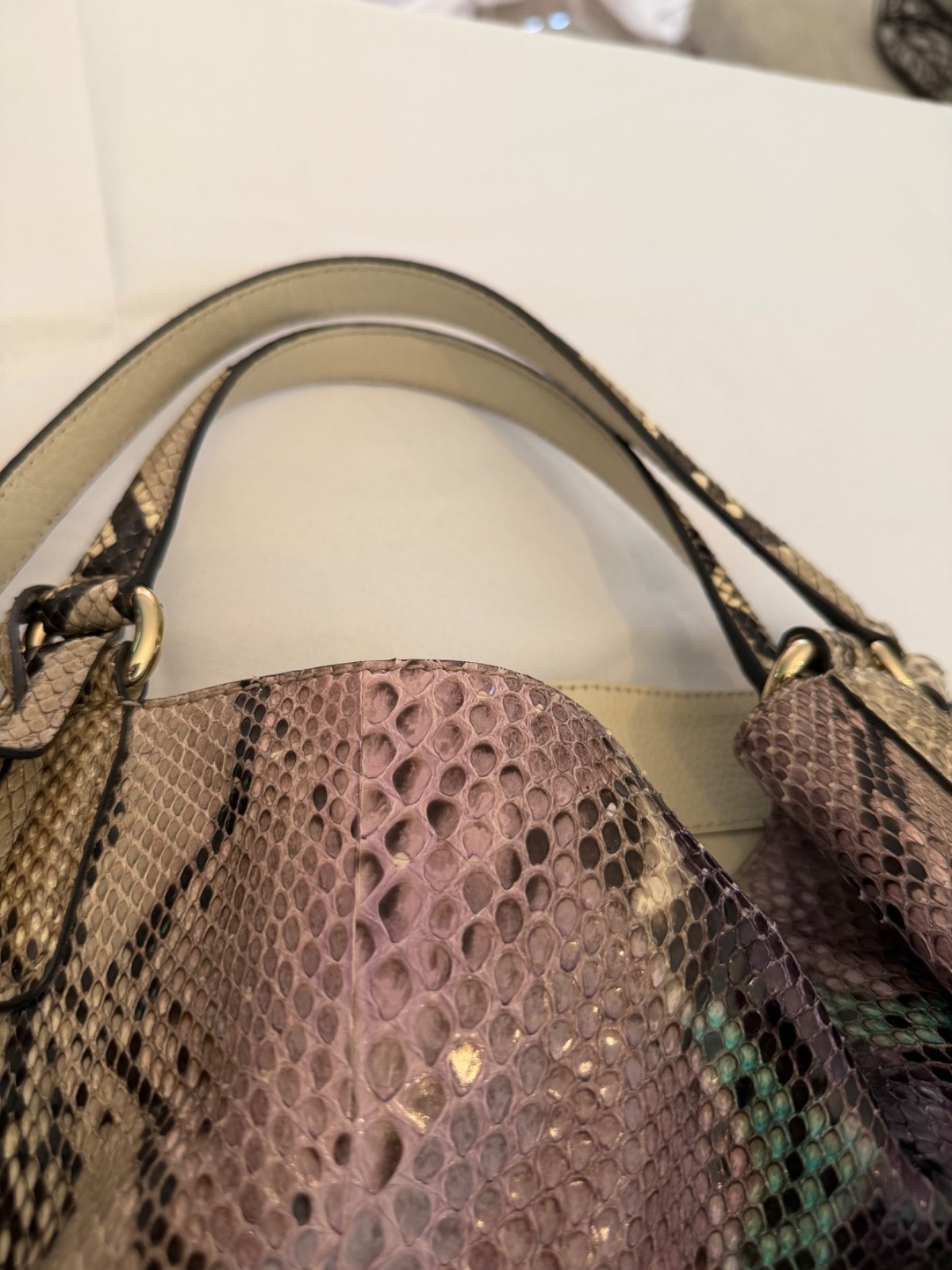 AUTHENTIC GUCCI SOHO LARGE EXOTIC PYTHON TOTE BAG Model Number: 282308