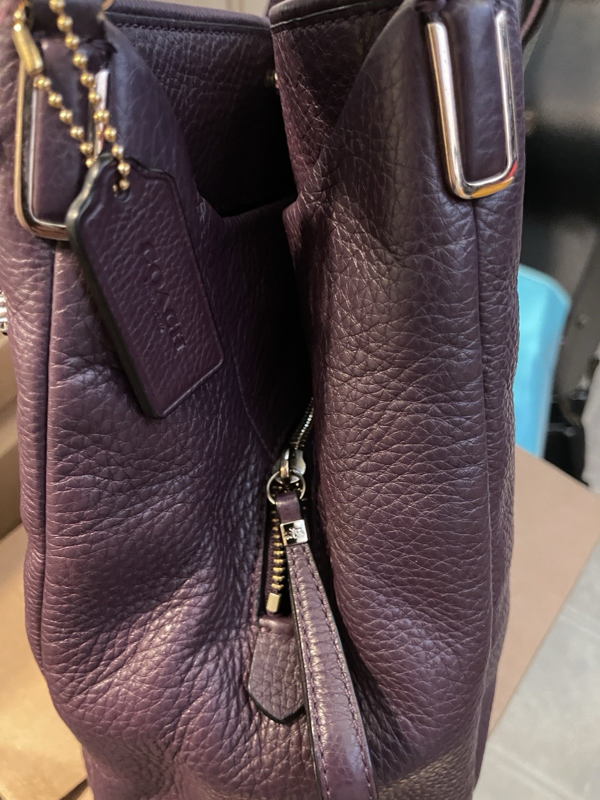 Coach Madison Phoebe Plum Purple Leather 3 Compartment Shoulder Tote W/ Hang Tag