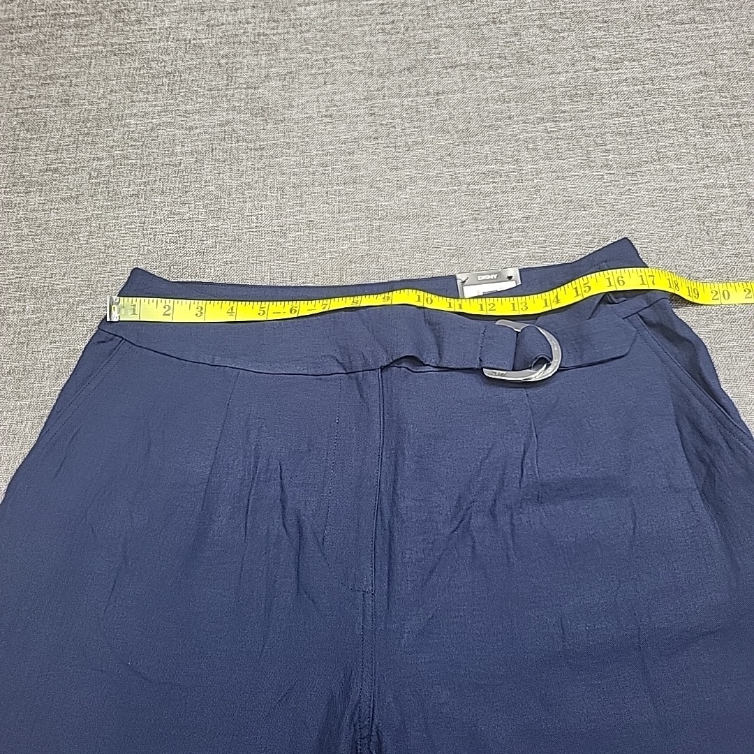 DKNy Womens Button Zip Fly Belted Wide Leg Pants Size 12 Navy Blue w Pockets