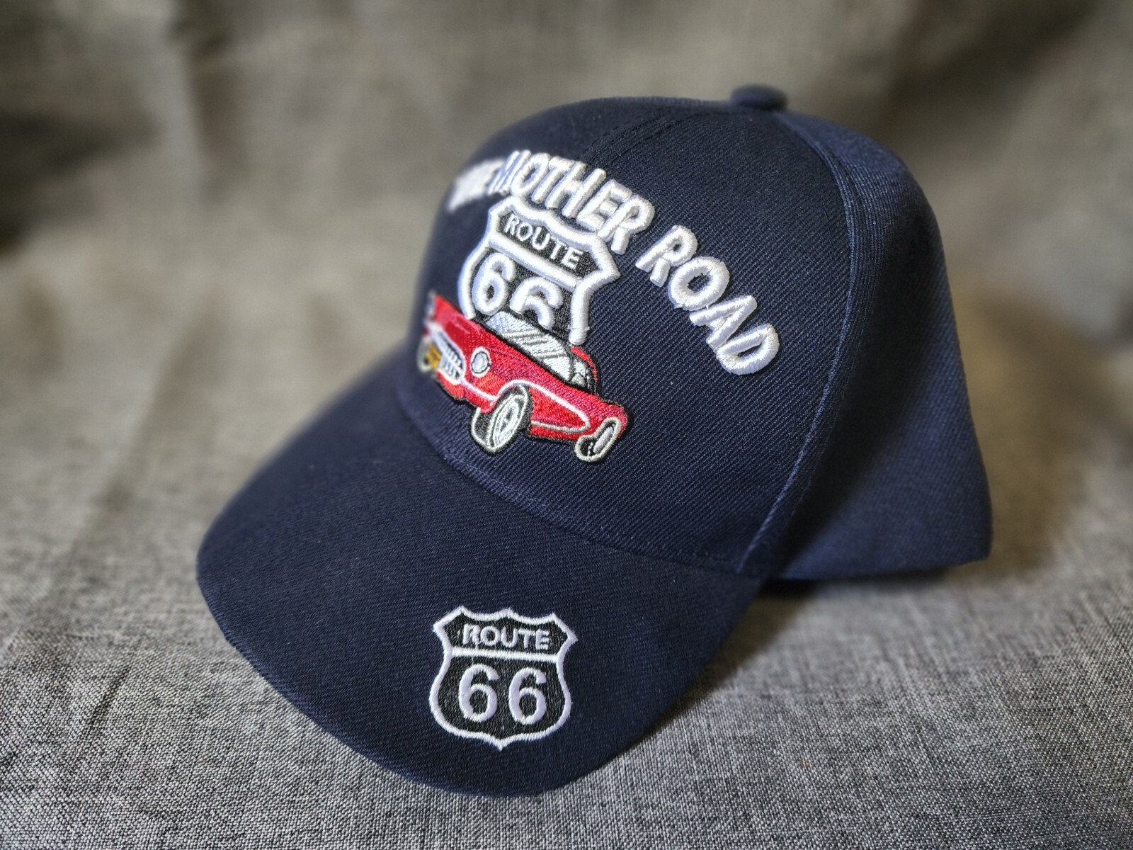 Men’s Black Hawk Embroidered The Mother Road Rt 66 Red Corvette Baseball Hat