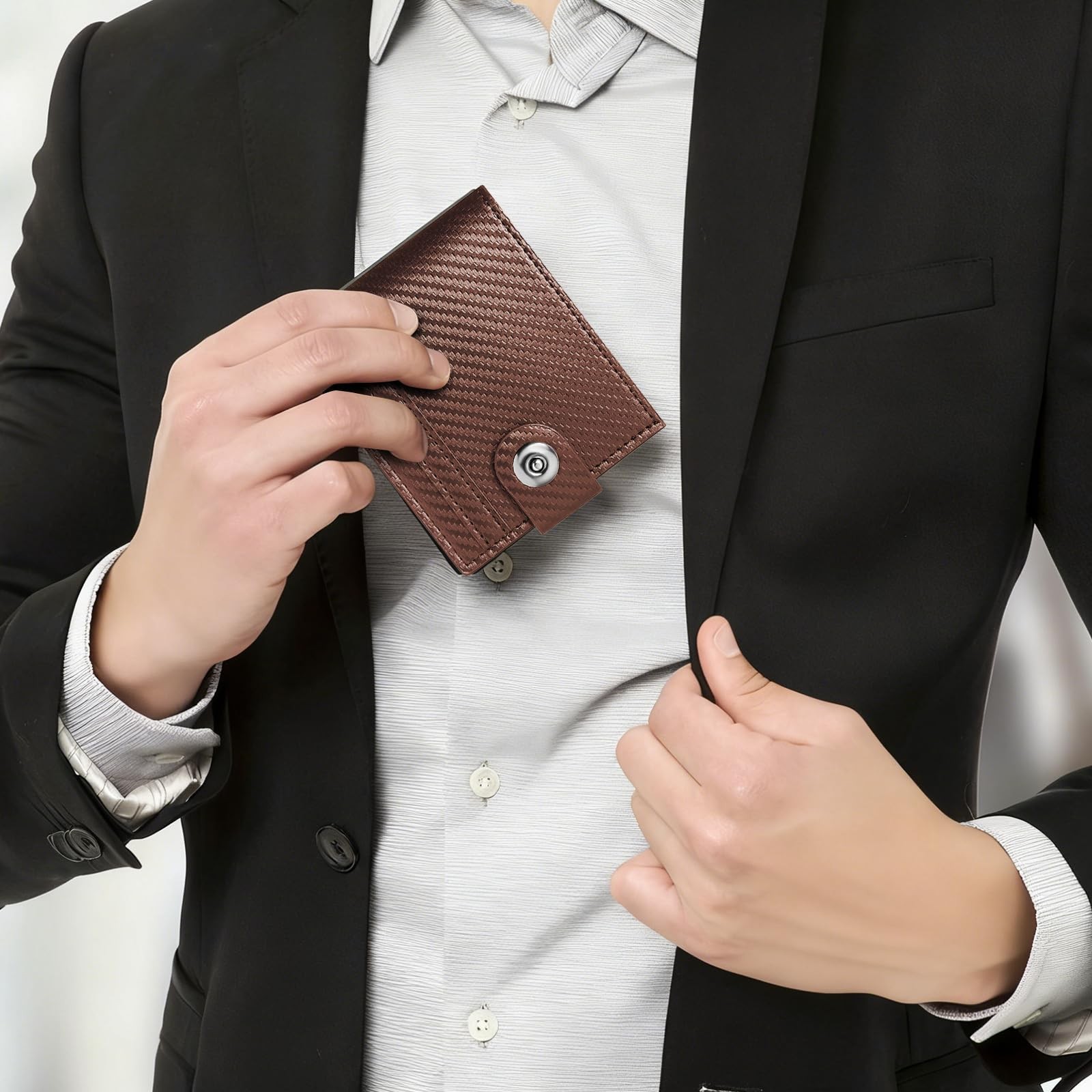 AfitLulu Slim Wallet for Men, PU Leather Bifold 4.7*3.9*0.6 inches, Coffee