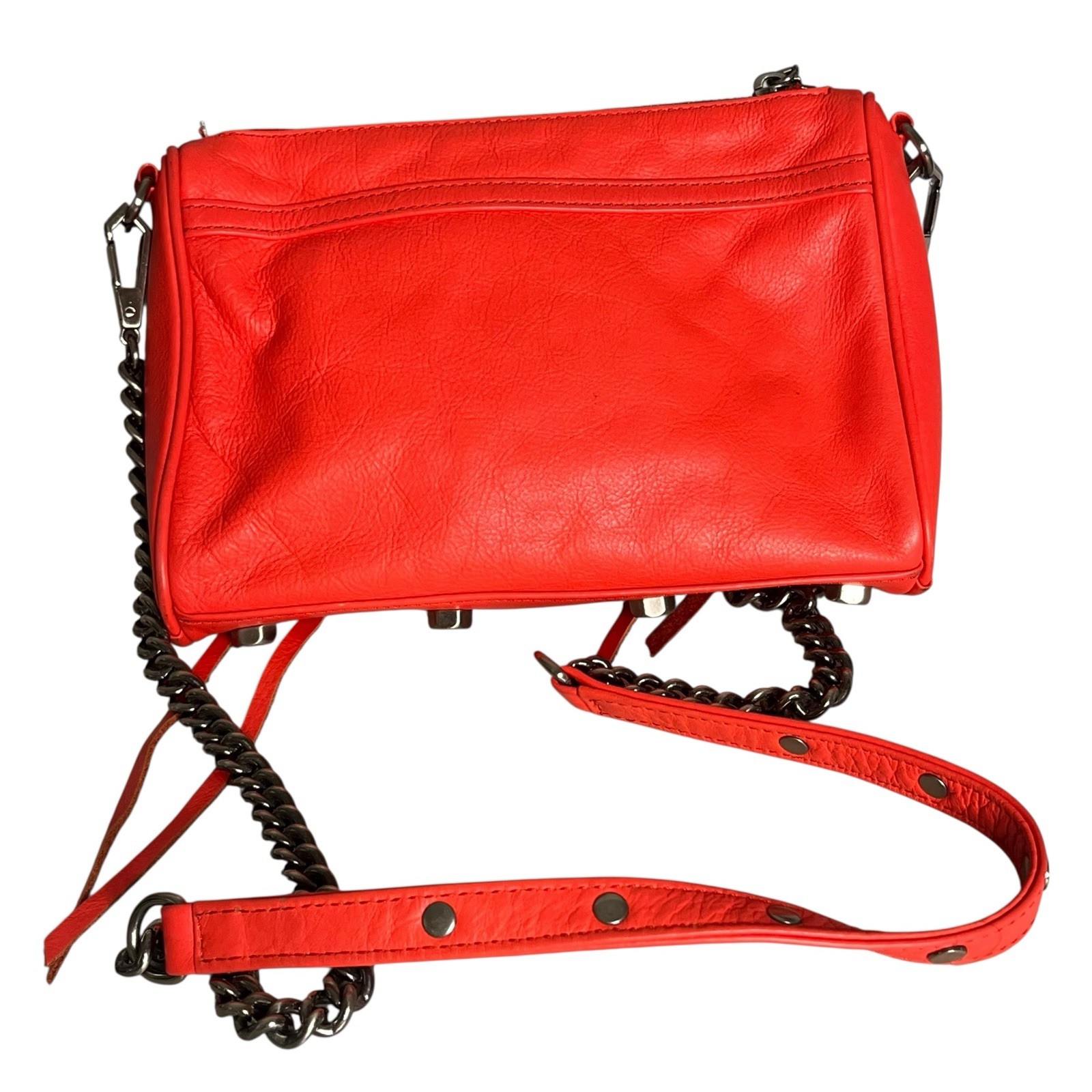Rebecca Minkoff Leather Mini Mac Clutch Crossbody Bag Convertible Tomato Red