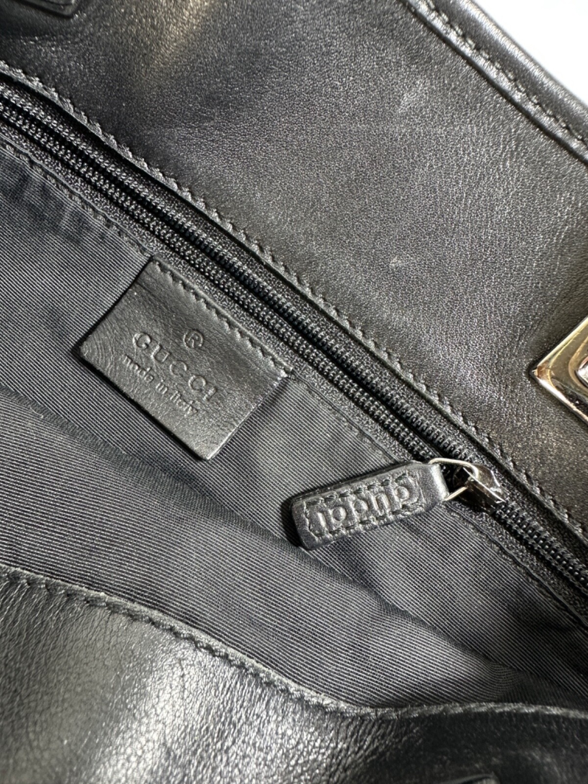 Authentic Gucci GG Black Leather Tote Bag Purse 10.25″ Wide 9.25″ High EUC