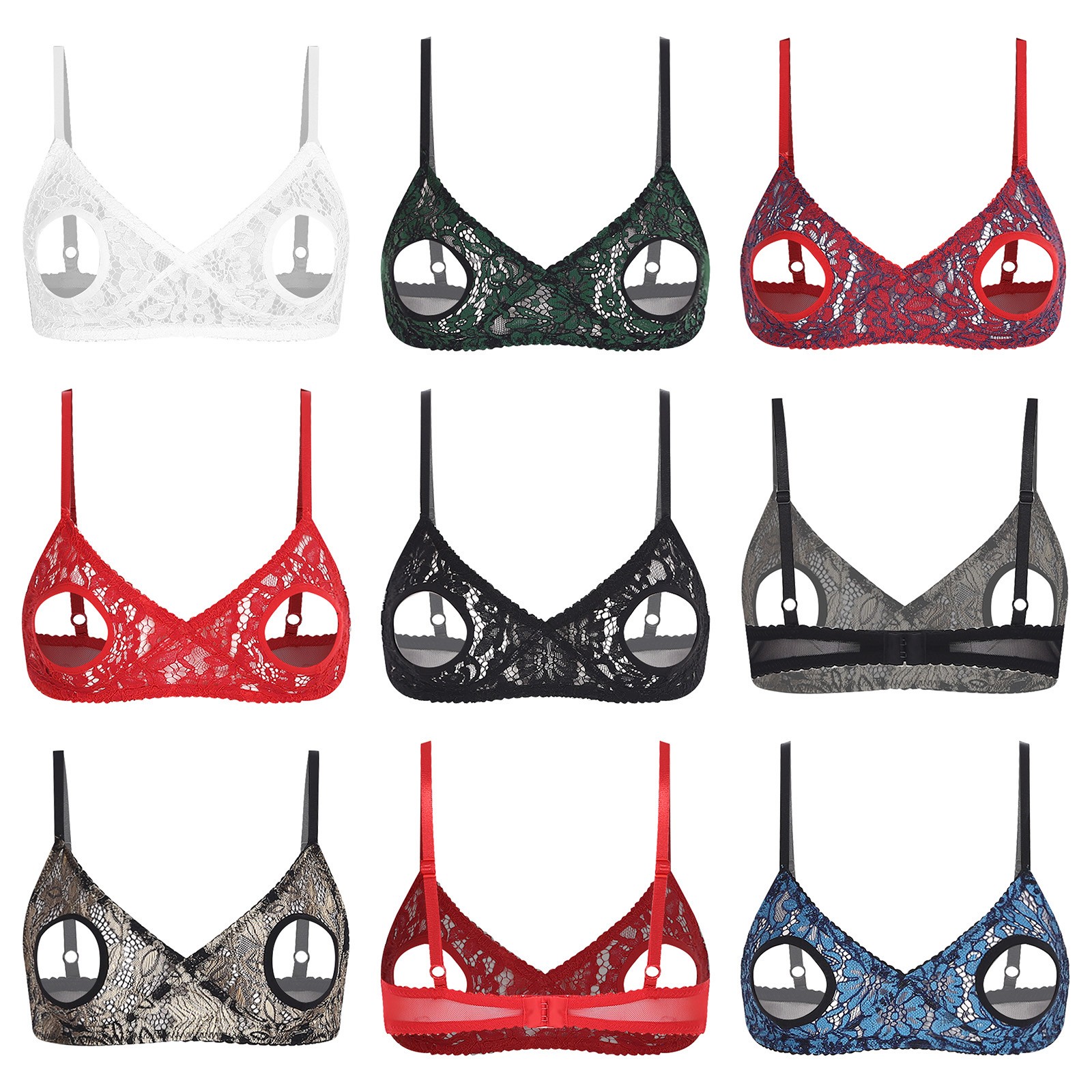 Women’s Lace Sheer Open Nipple Bra Underwear Wireless Plunge Bralette Hollow Bra