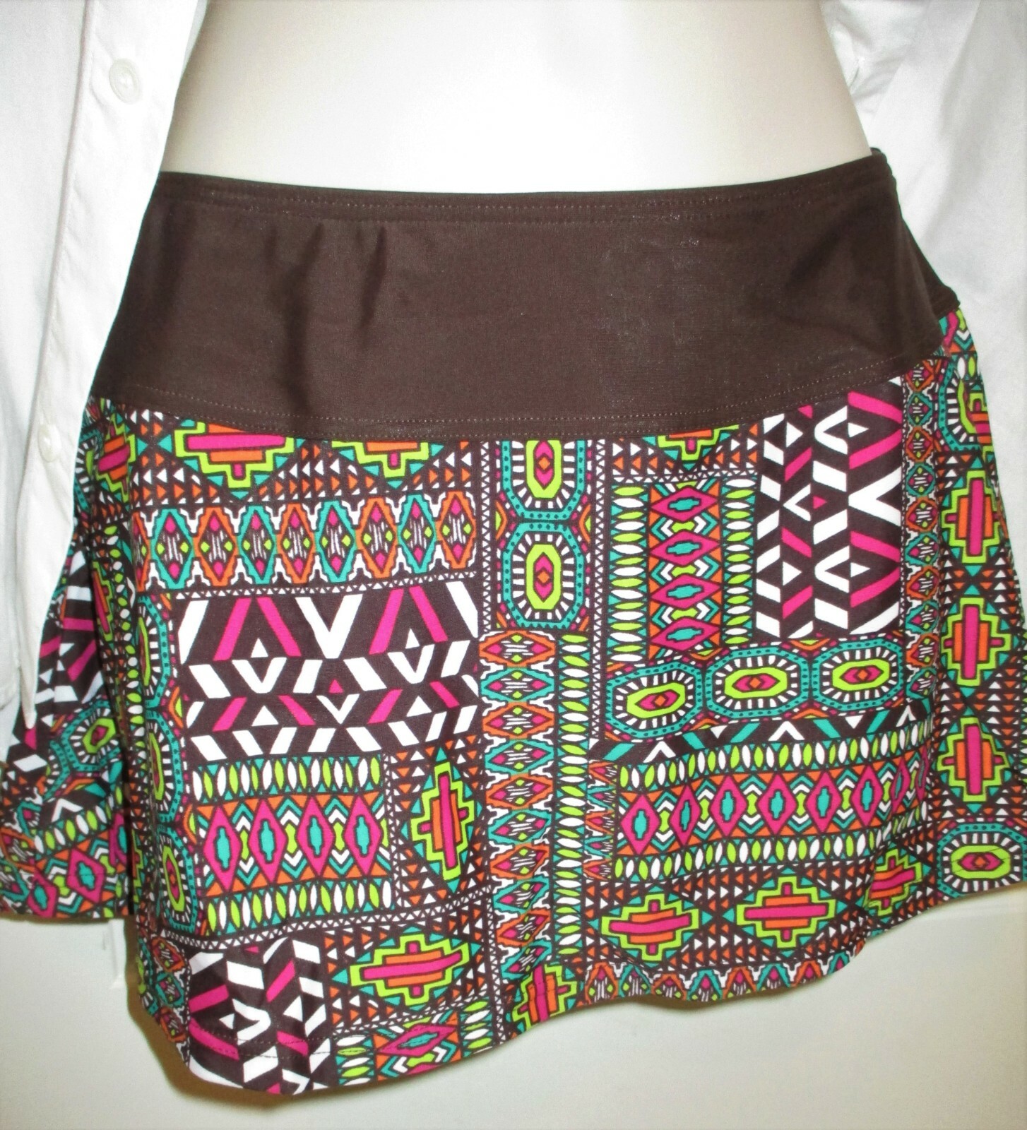 prAna, Espresso Patchwork Sakti Swim Skirt, UPF 50+, Nylon/Span/Poly, S, NWT