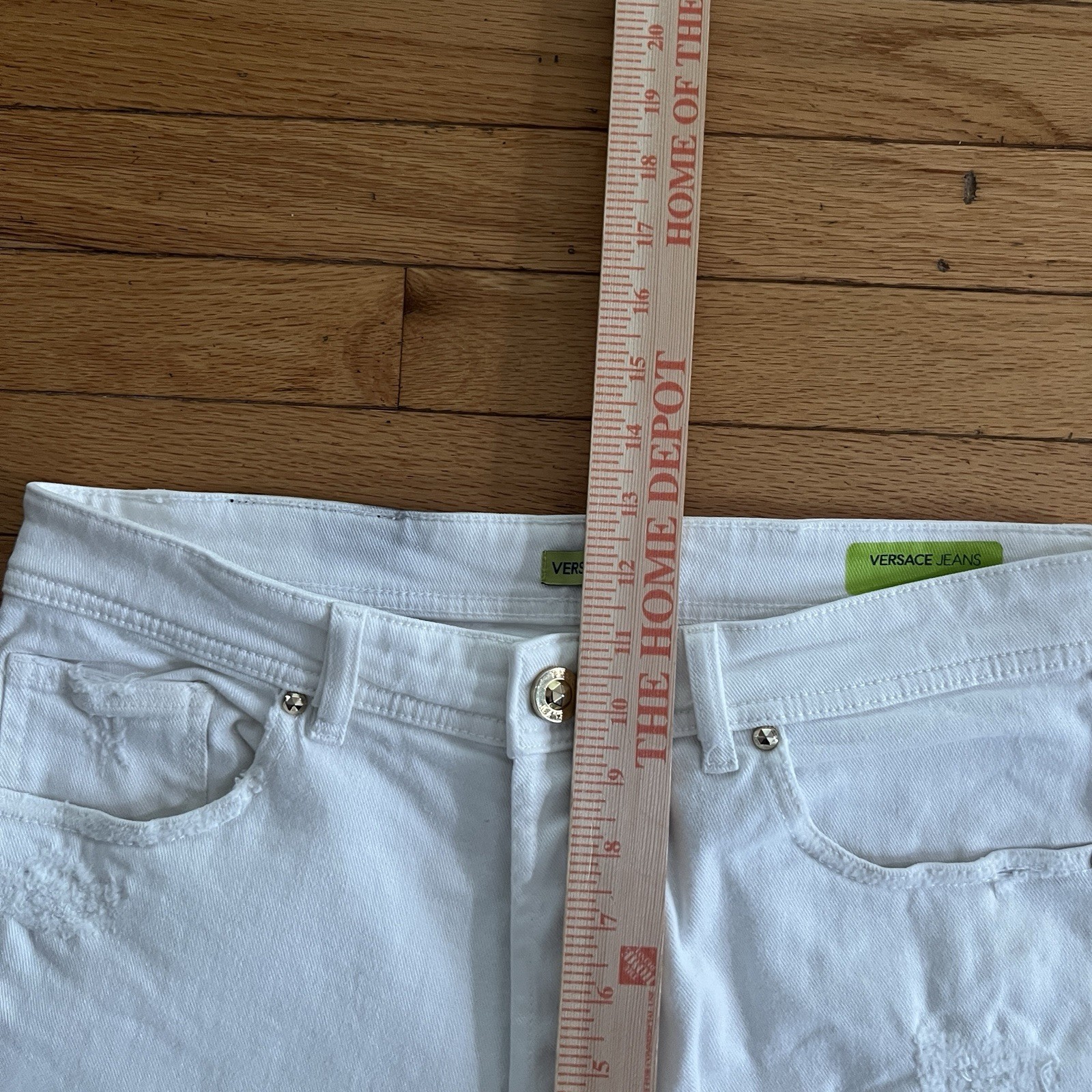 Versace Jeans Mens 32 White Denim Medusa Button Made Albania Distressed Slim