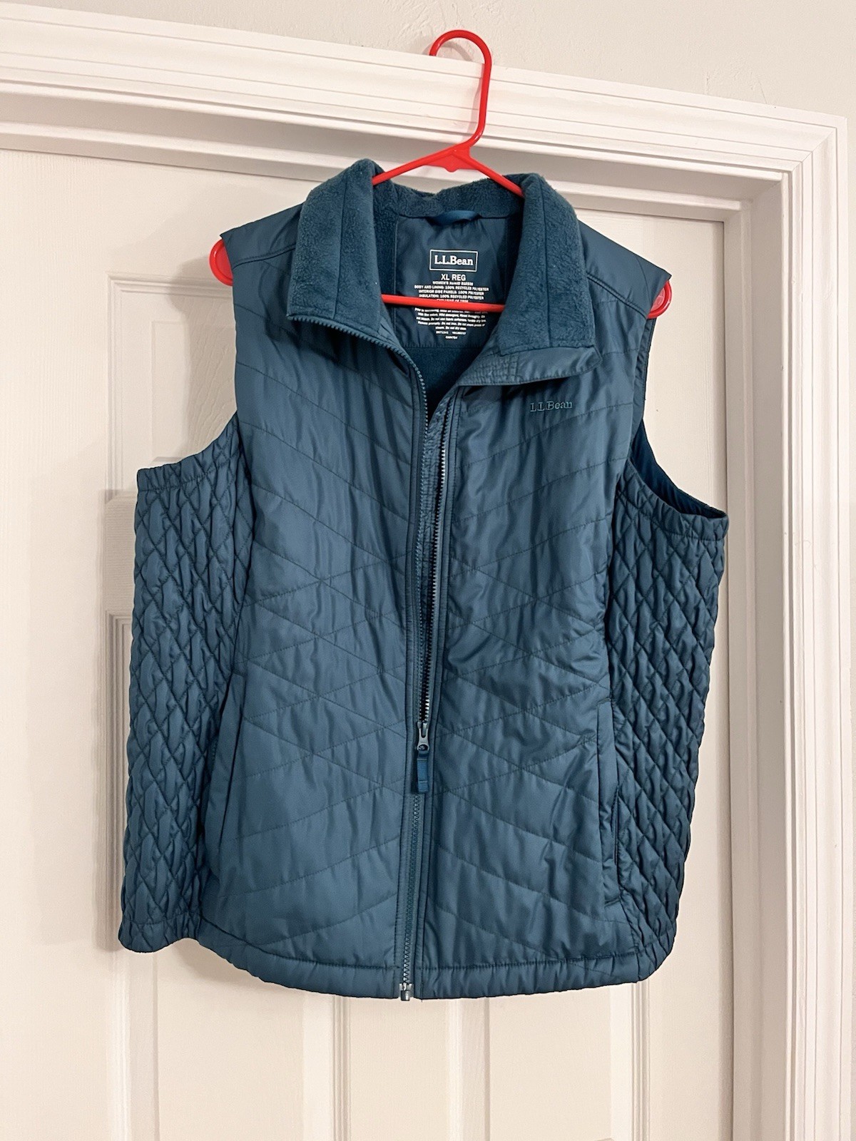 L.L.Bean Women’s Quilted Fleece Lined Vest Teal Zip Front XL Regular YKK