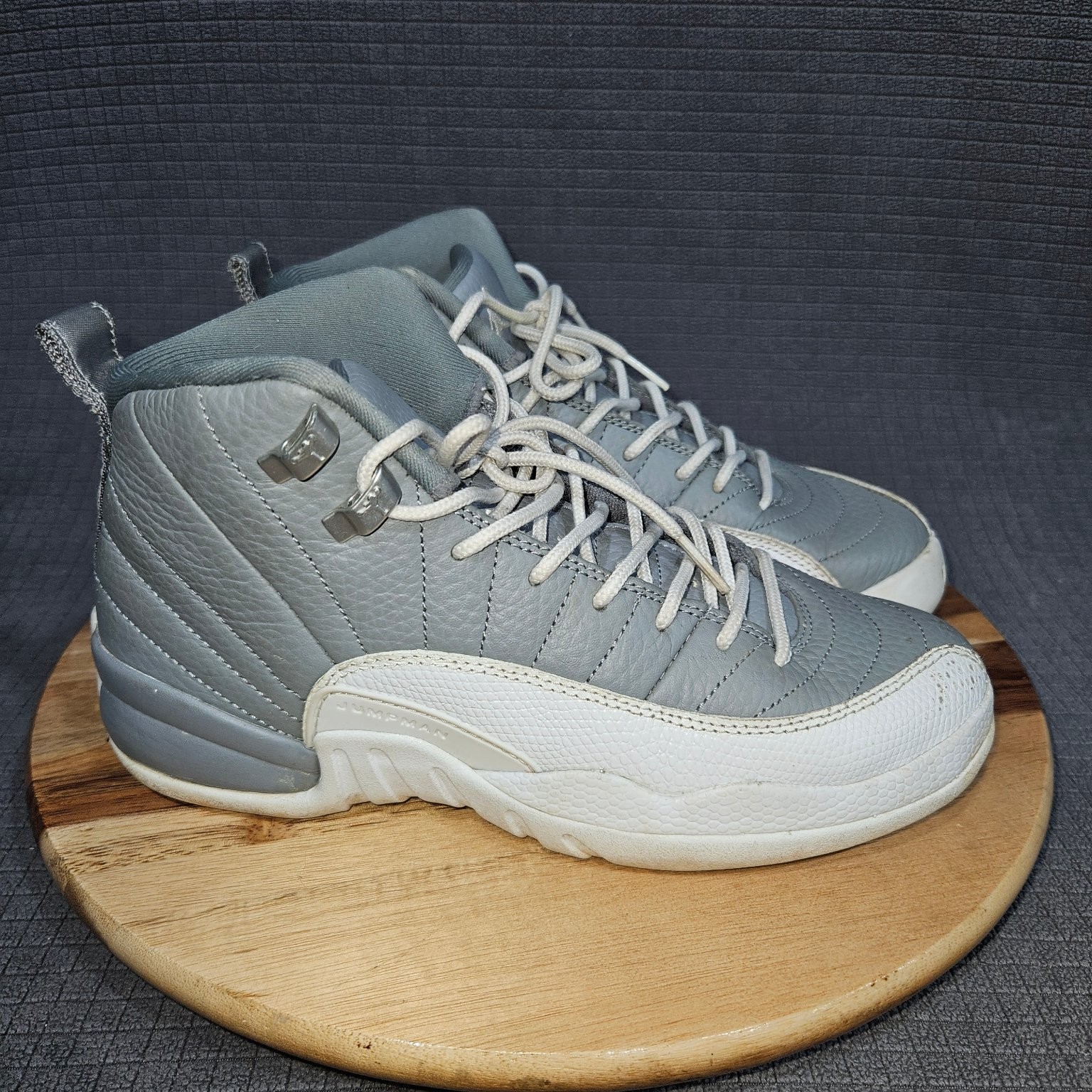 Jordan Air Jordan 12 Stealth Sneakers Unisex Kids Grey White 5.5Y Lace Up