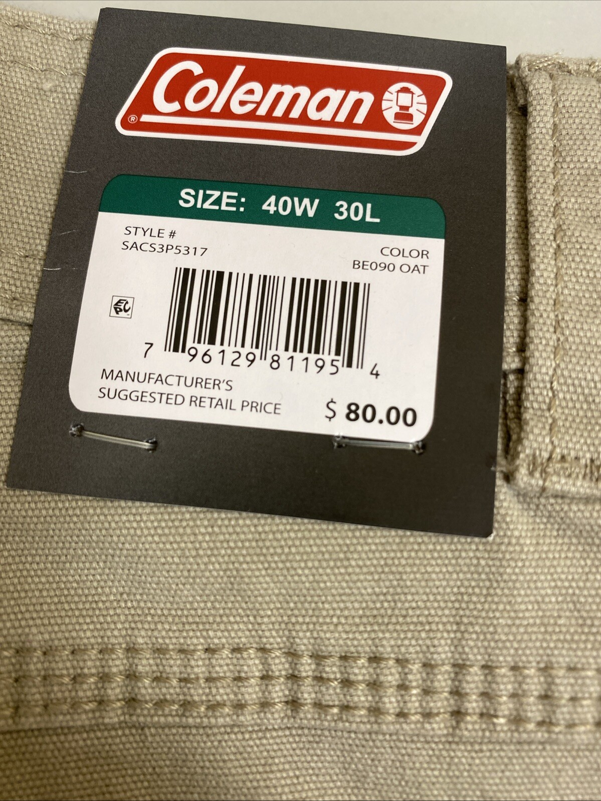 Coleman Men’s Utility Work Pant Size Assorted Sizes 2 Colors NWT