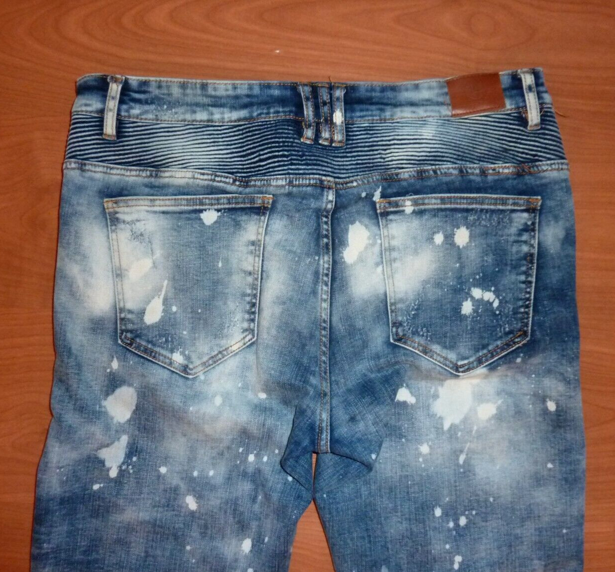 Crysp Denim Moto Biker Men’s Stretch Jeans Sz 36×33 Skinny Distressed Acid Wash