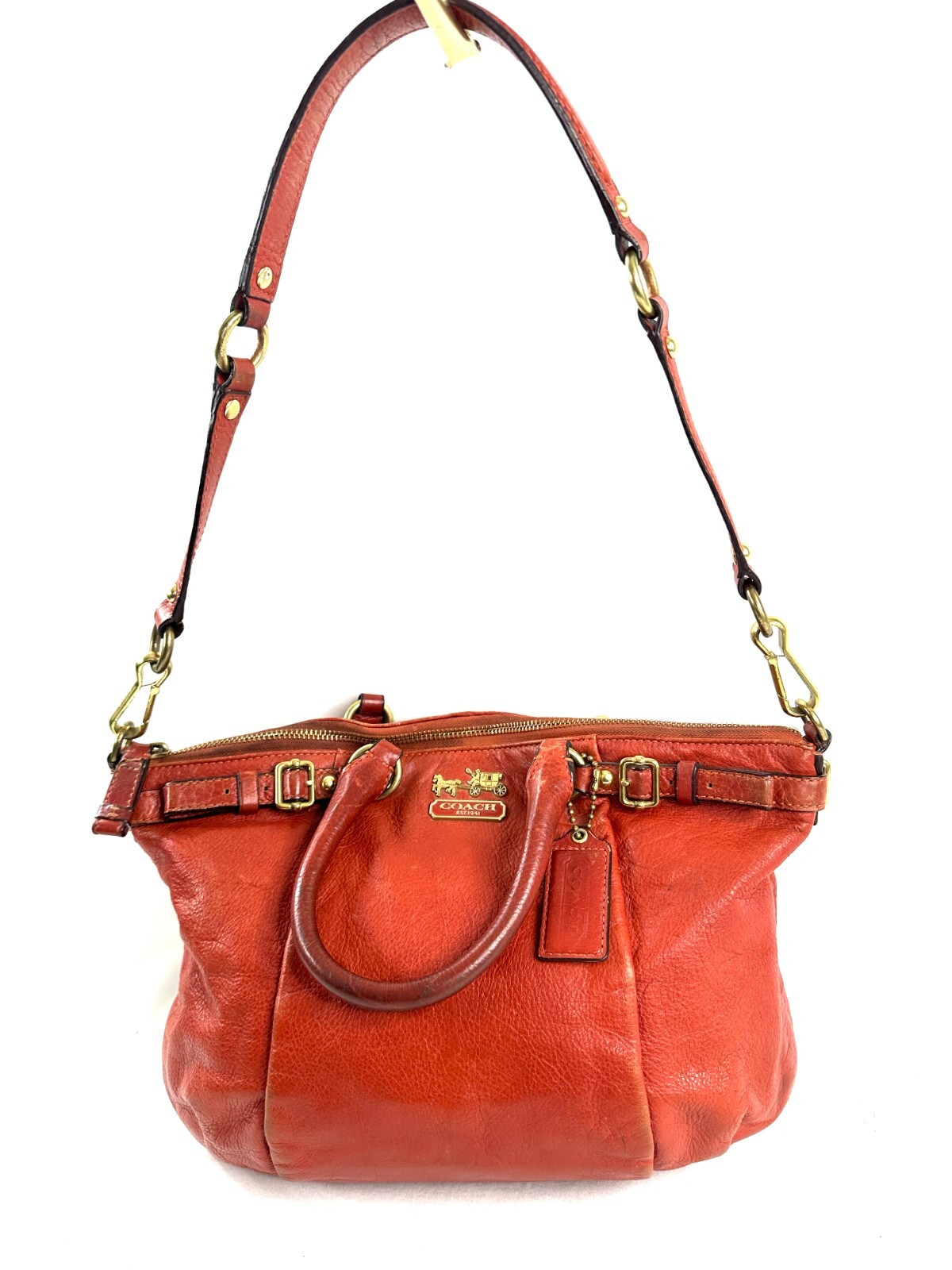 Coach Madison Sophia 18609 Burnt Orange Leather Shoulder Bag Horse Carriage