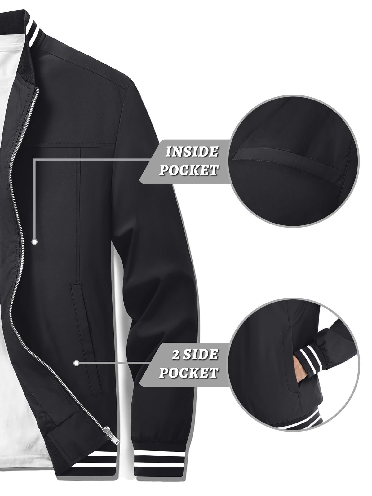 Men’s Thin Bomber Jacket Spring Fall Sportswear Casual Full-Zip Baseball Coat US