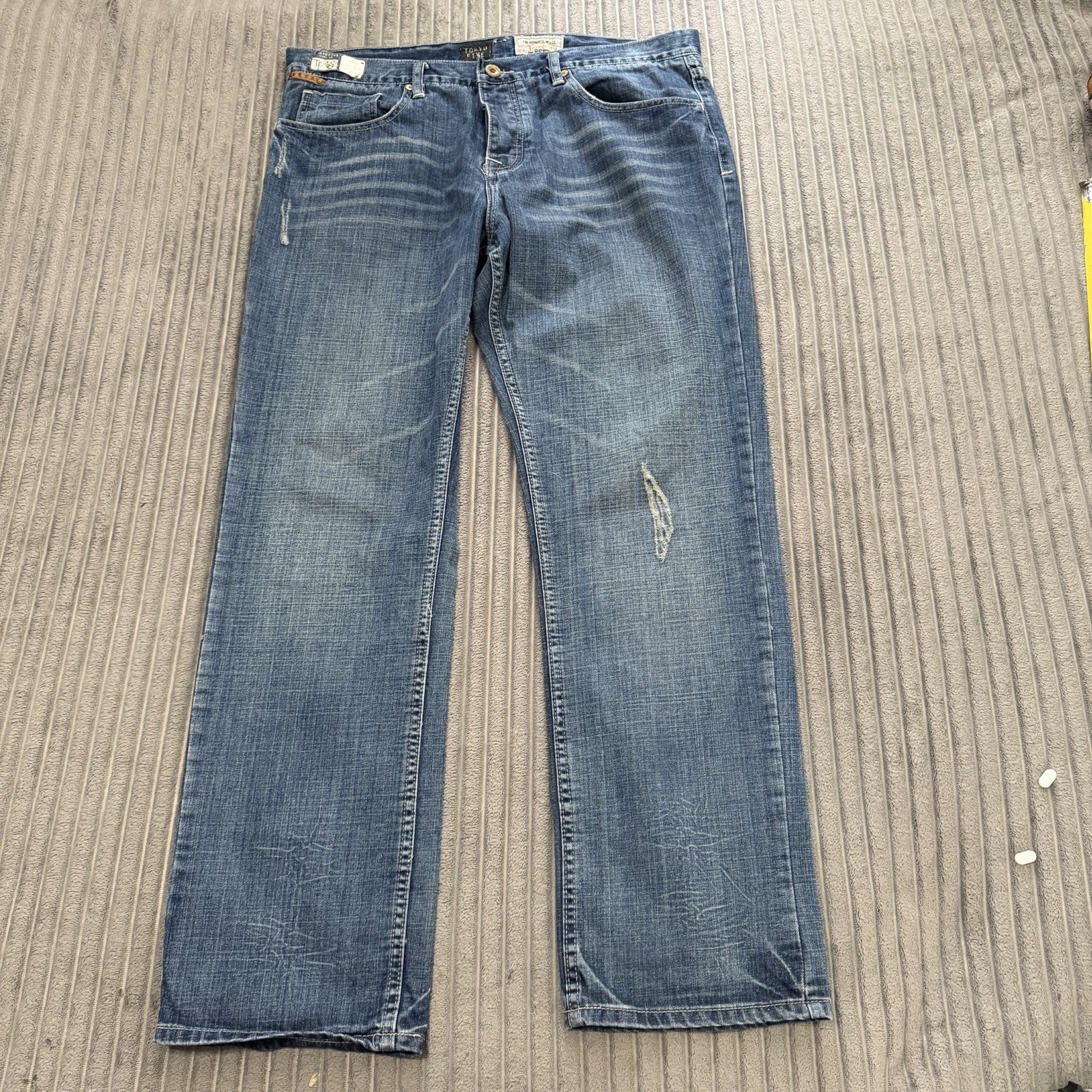 Tokyo Five The Way Jeans Mens 38×32 Blue Denim Whiskered Cotton Button Fly Pants