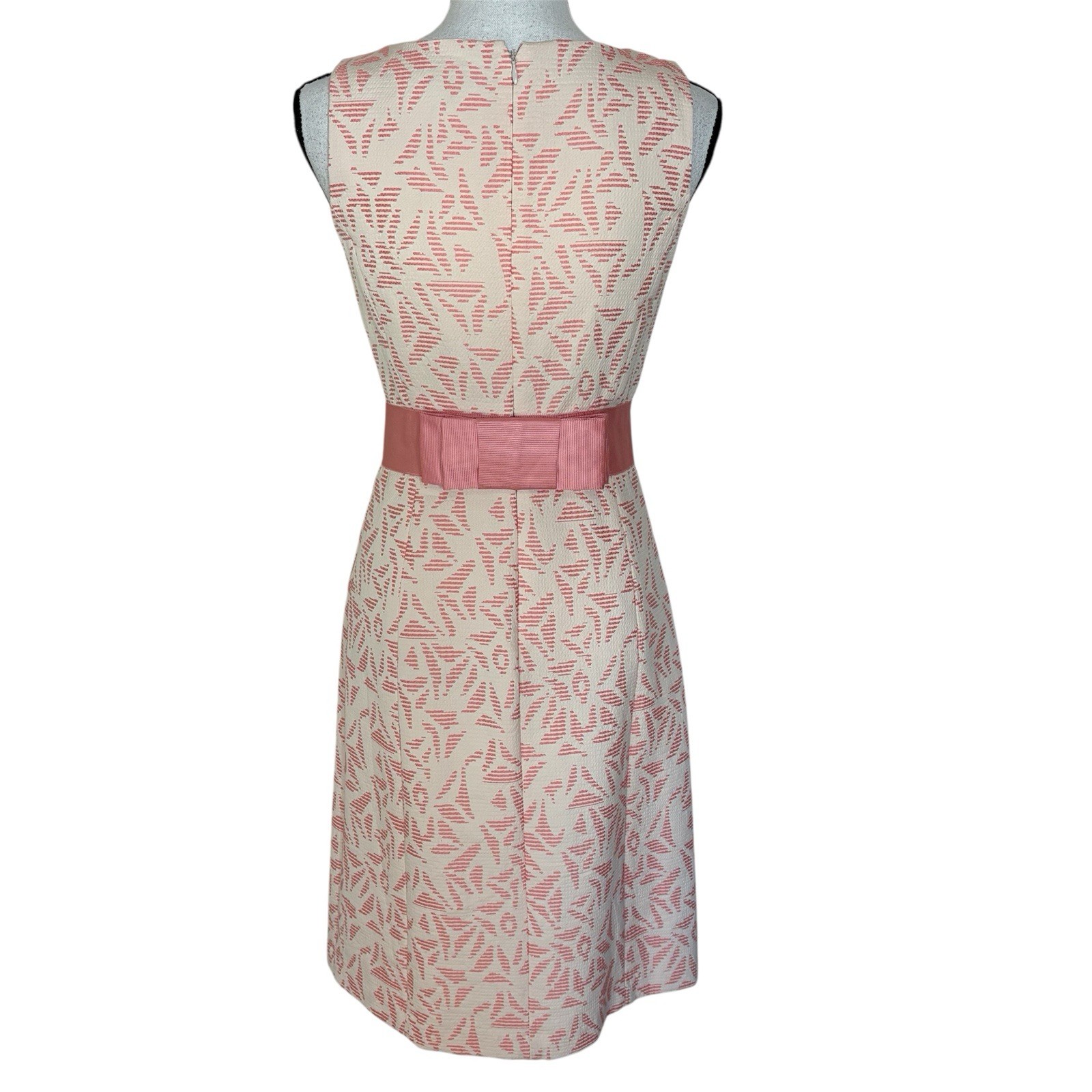 Ann Taylor Pink Cream Brocade Sleeveless Dress Bow Back Women’s Size 4