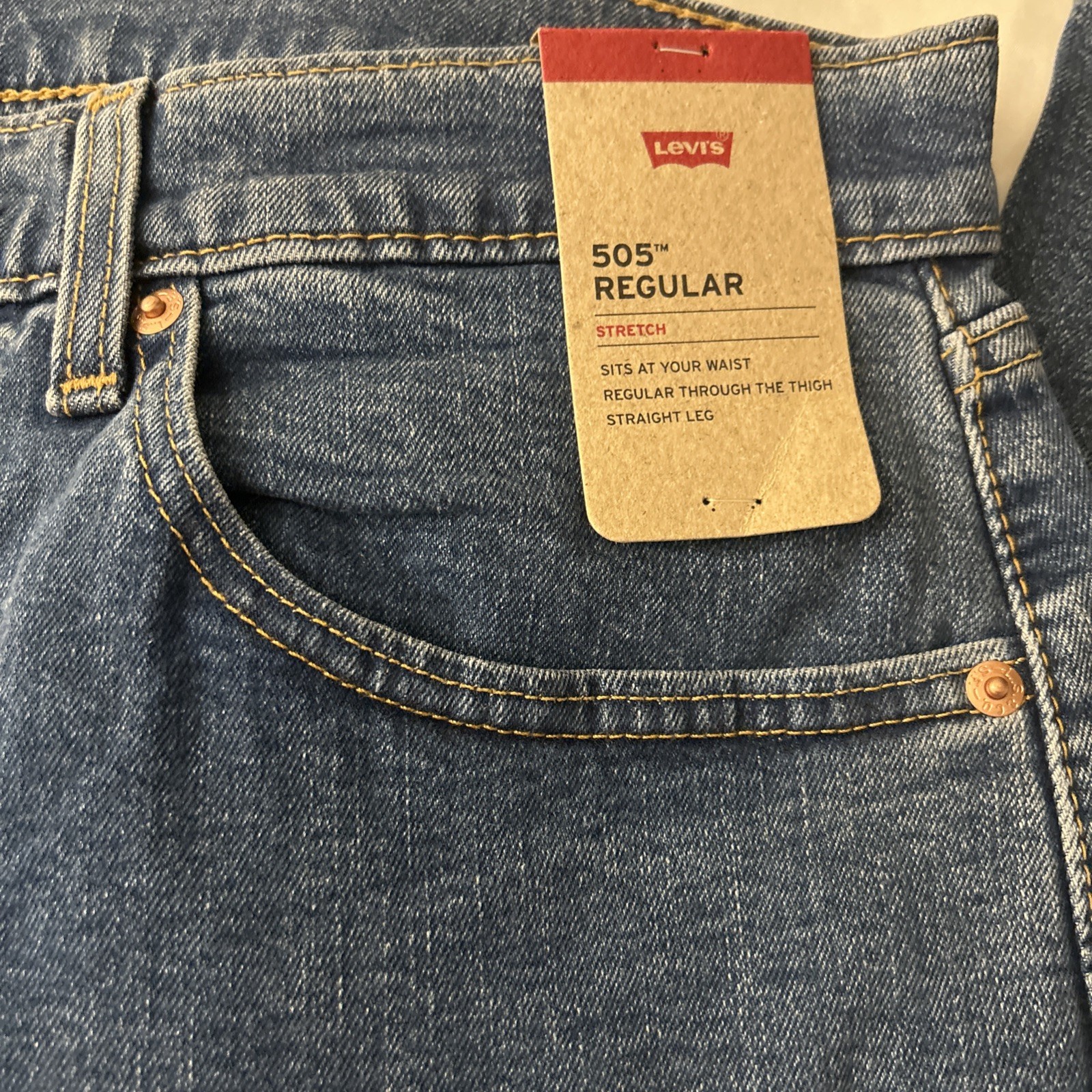 Levis 505 Mens Stretch Jeans Straight Leg Reg Fit Med Wash Sz31,32,33,34,36,38