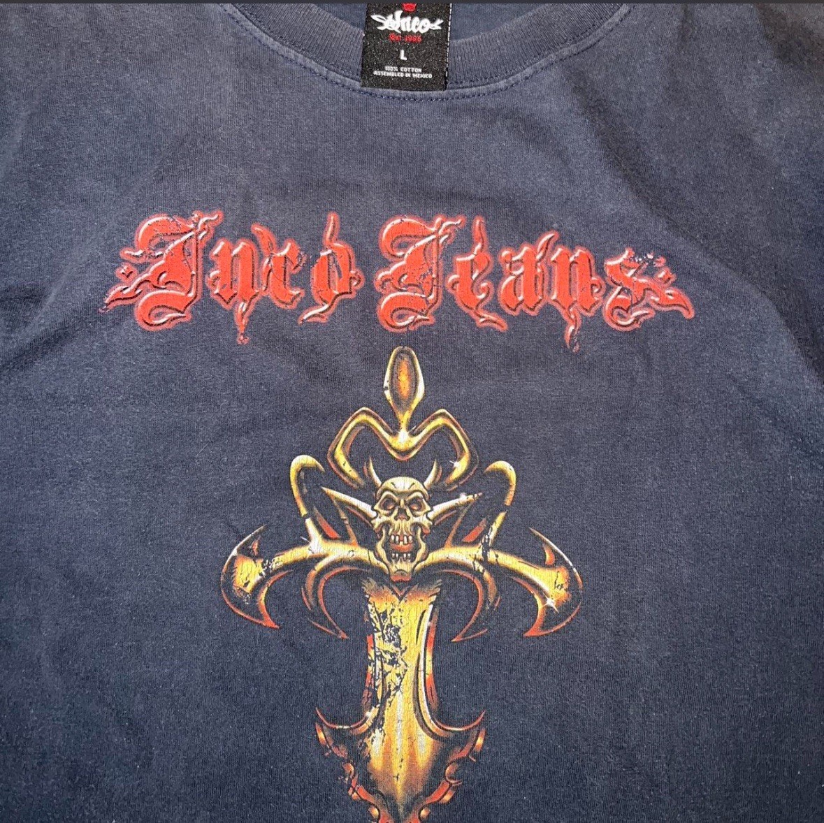 Rare JNCO Jeans 90s Cross Graphic charcoal Grey T Shirt -SZ L-