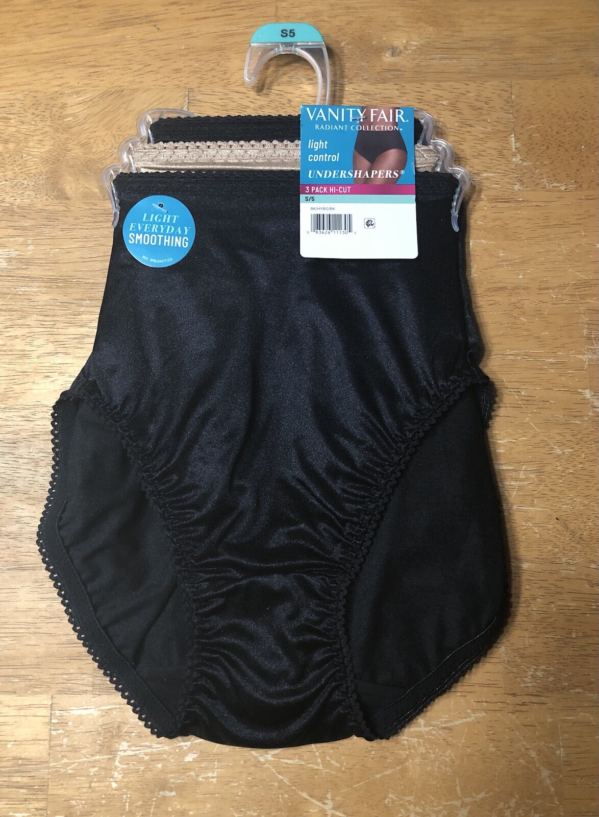 3 Pair Vanity Fair Radiant Undershapers Hi-Cut Brief Panties S/5 Underwear Black