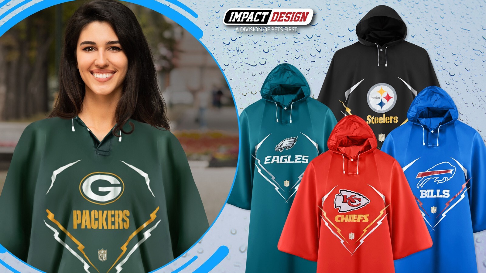Impact Design NFL Team Premium Rain Poncho Unisex Rain Poncho One Size