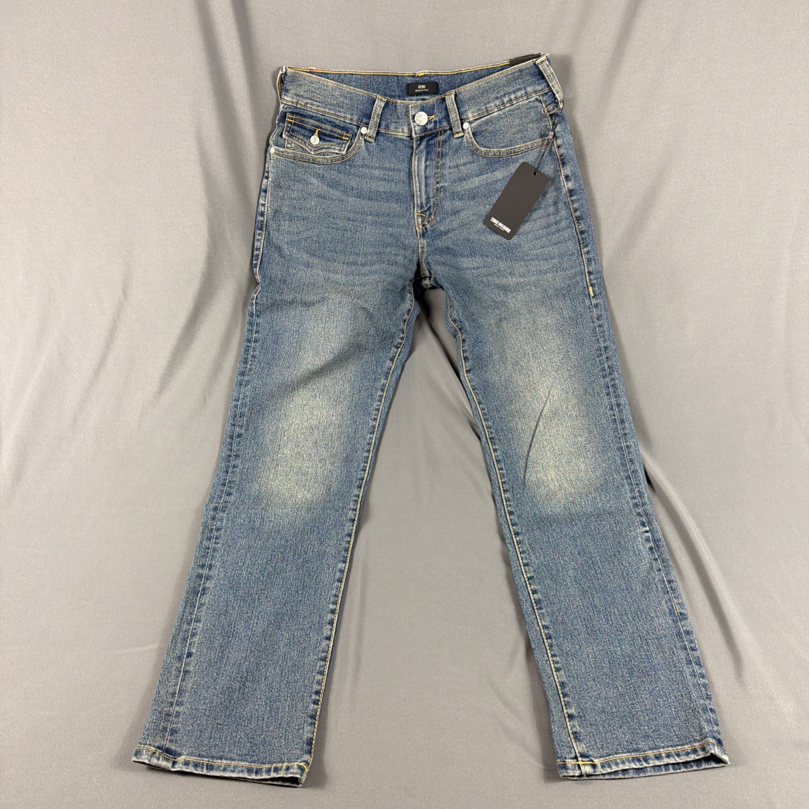 True Religion Jeans Geno SN Flap Slim 32 x 32 Medium Fog Wash Blue NWT MSRP $159