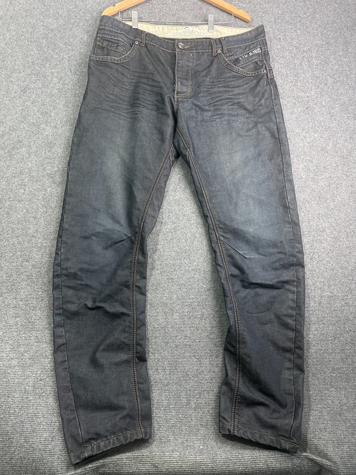 ETO 9901 Jeans Men’s 38 x 32 Regular Button Fly Dark Blue Y2K Curved Leg