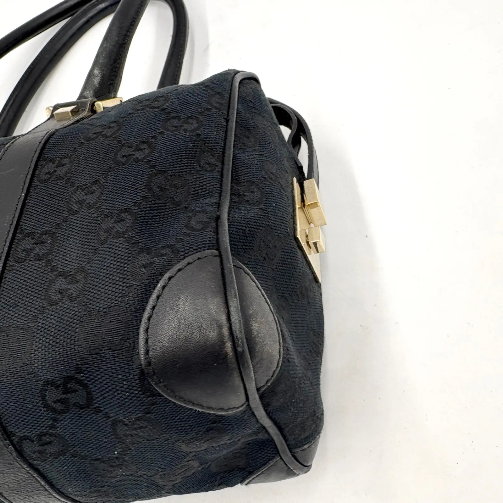 Auth Gucci GG Canvas Tote Bag Mini Boston Bag Shoulder Bag Black 001 0851 2Y3476