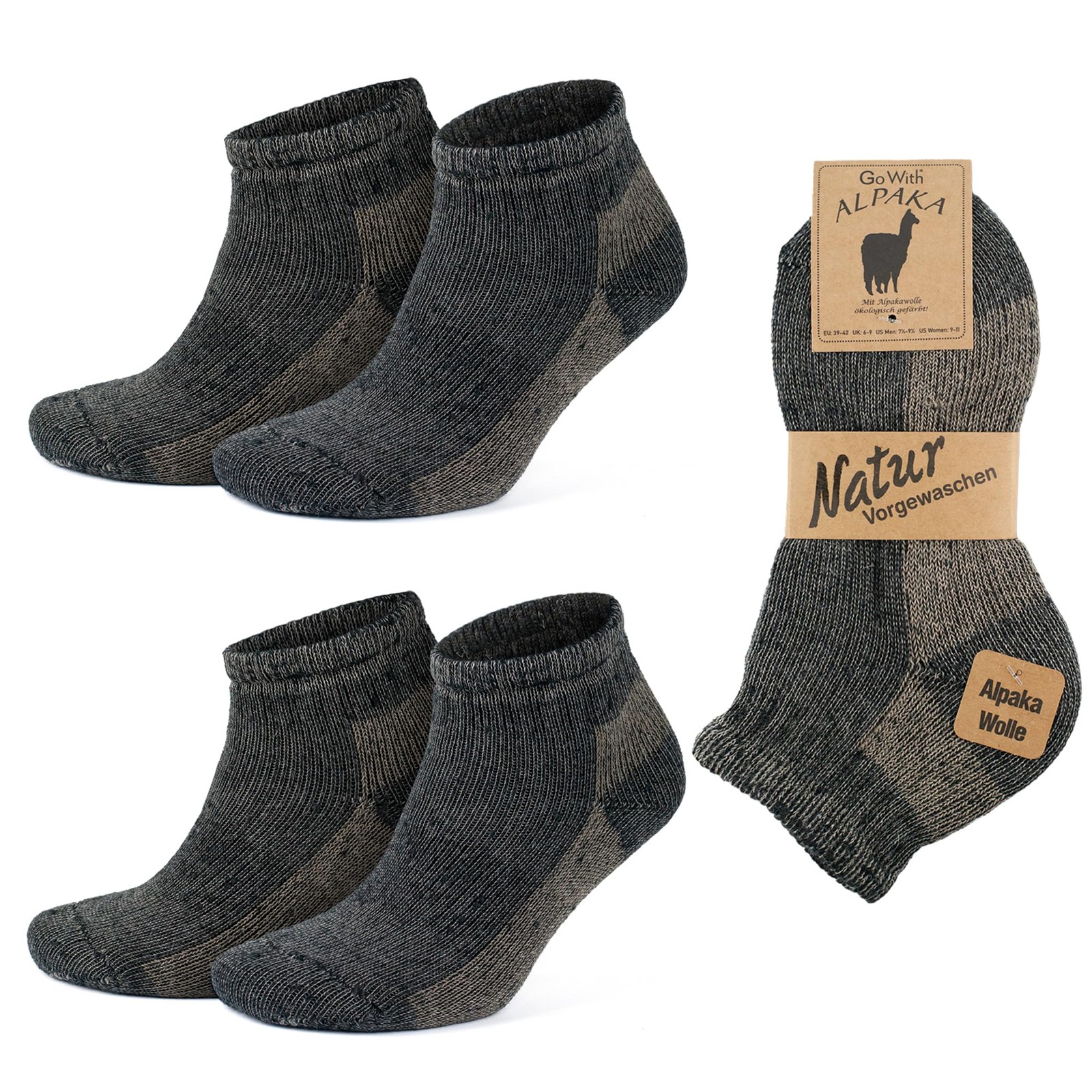 2 Pairs Alpaca Wool Low-Cut Ankle Socks for Medium Anthracite/Beige – 2 Pairs
