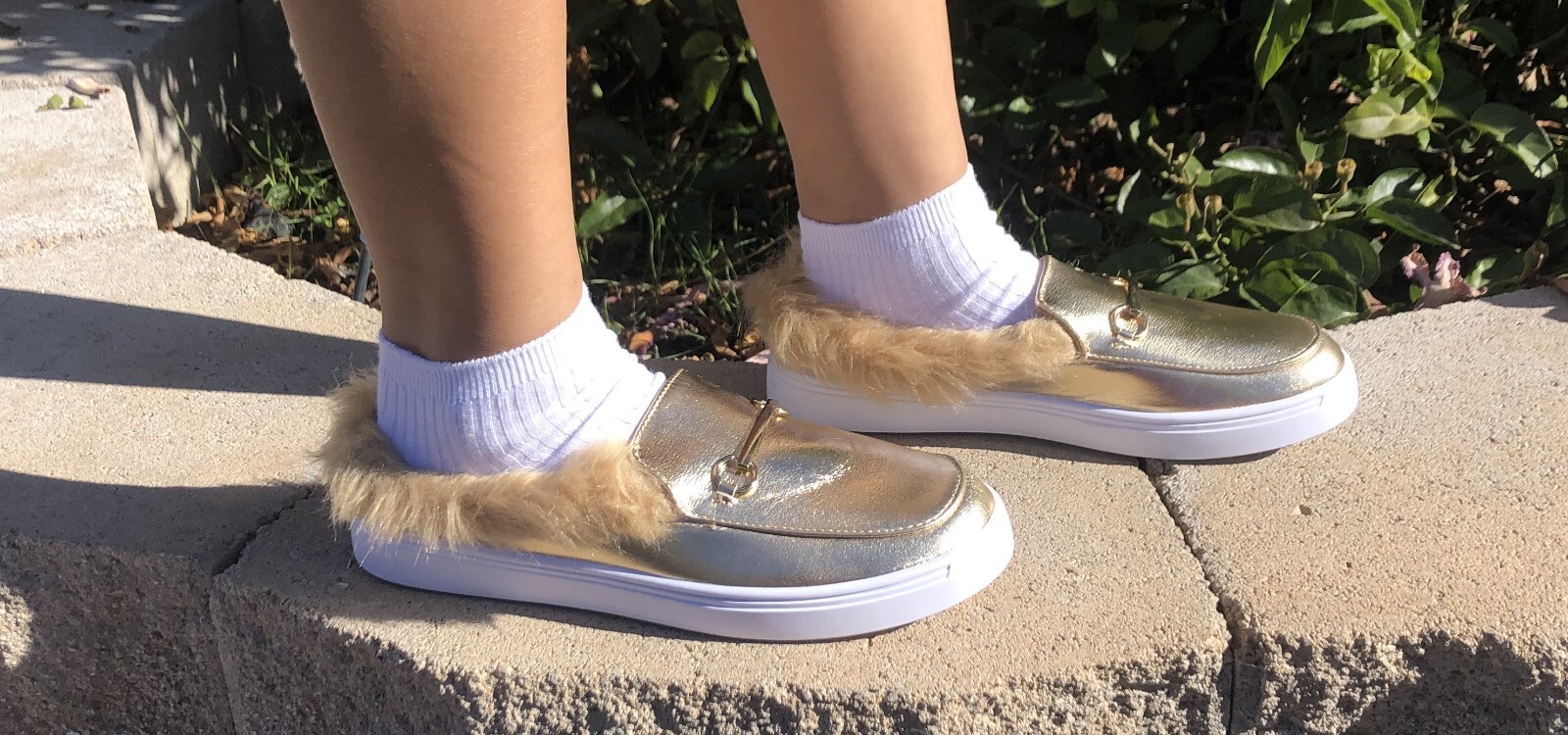 BAMBOO GRANDSLAM-39M GOLD MPU SLIP ON FAUX FUR COMFORT LOAFER SHOES ALL SIZES
