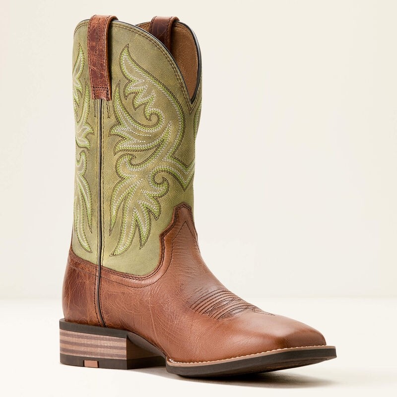 New Men’s ARIAT “SLINGSHOT” Tan/Green Leather 11″ Western Cowboy Boots 10053630